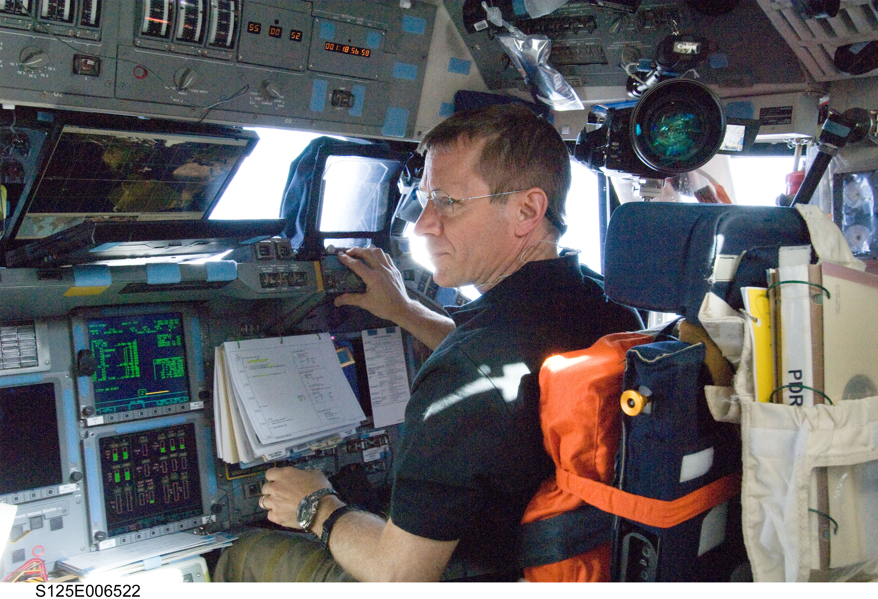 Johnson in the Shuttle Atlantis Flight Deck