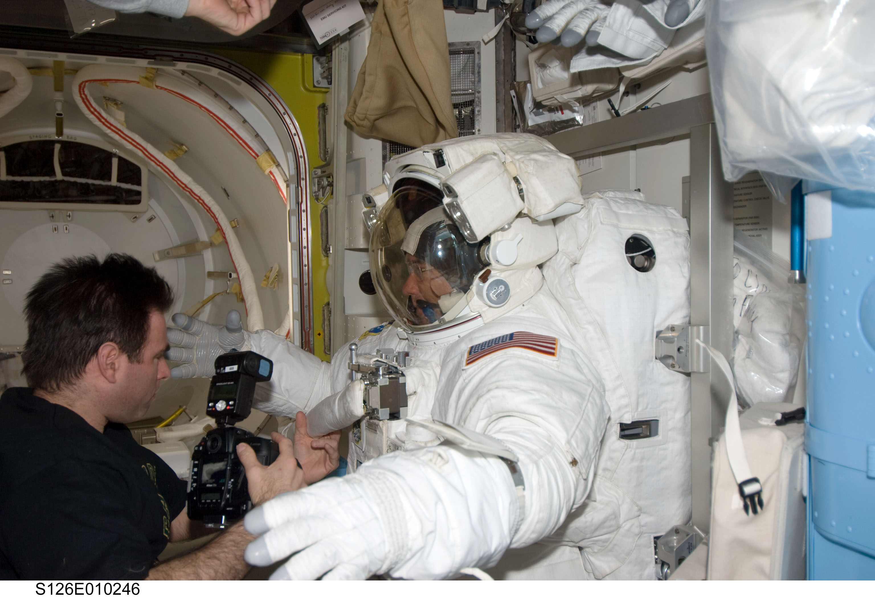 Chamitoff and Bowen in A/L following EVA 4