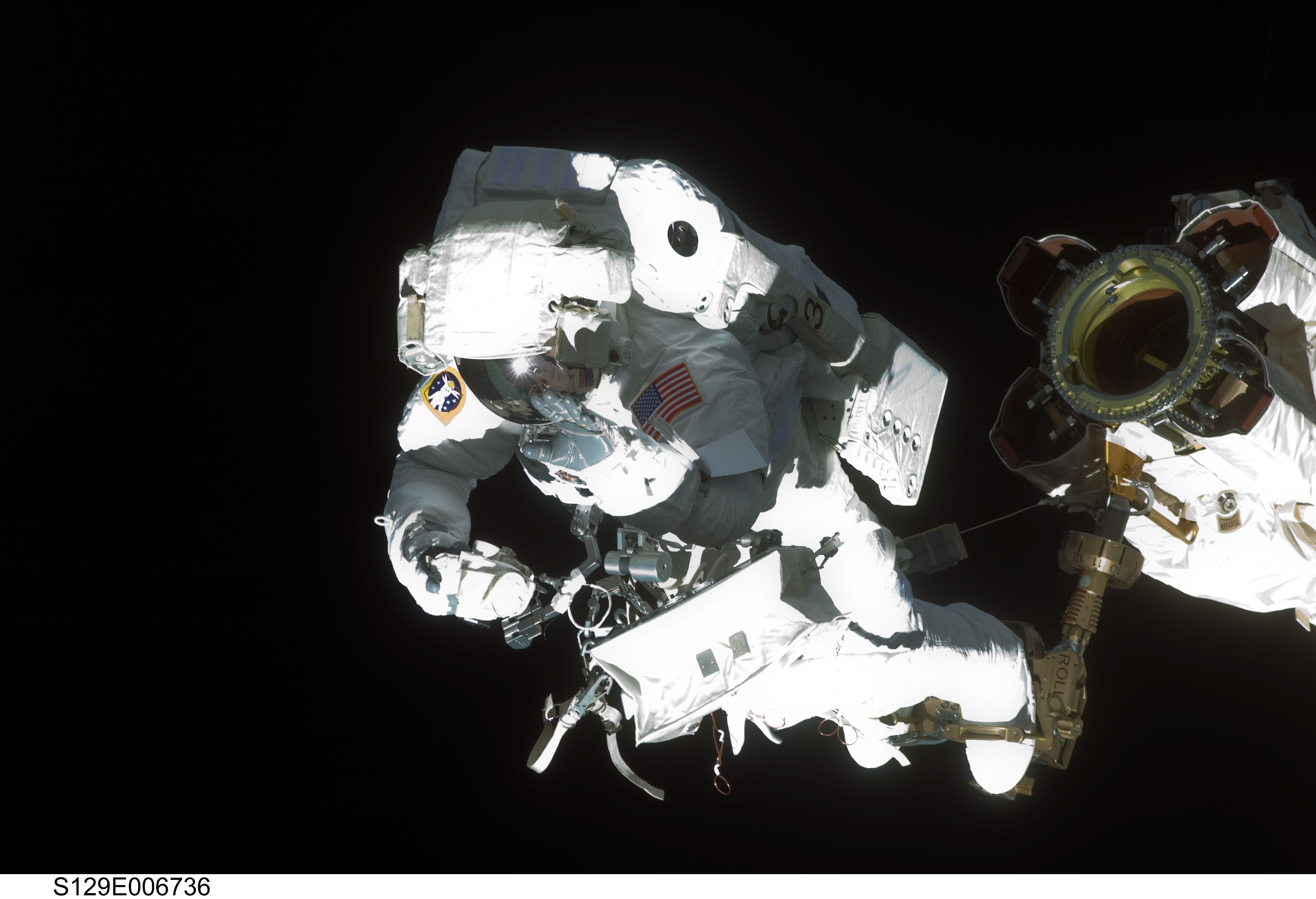 View of STS-129 MS4 Satcher during EVA1