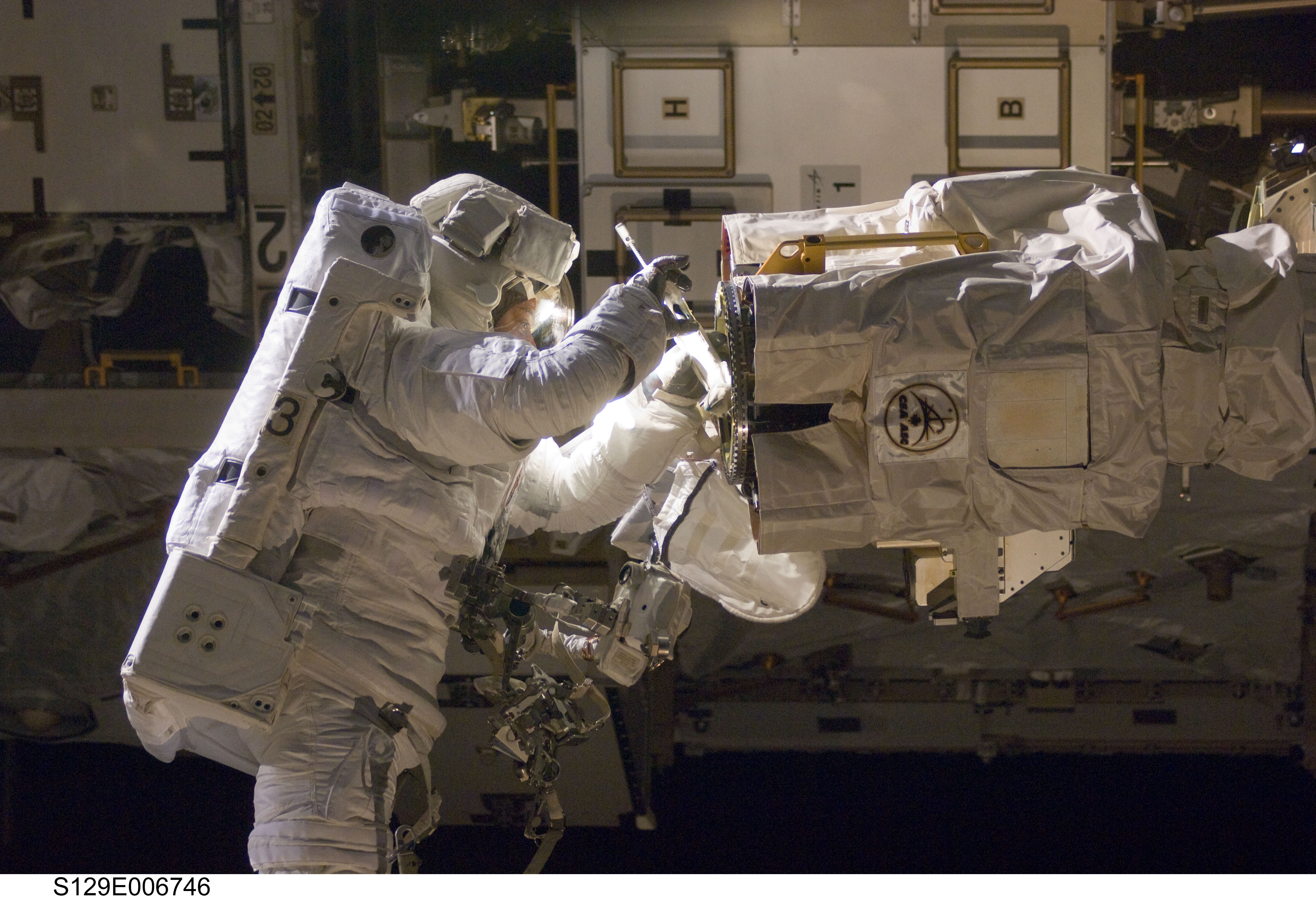 View of STS-129 MS4 Satcher during EVA1