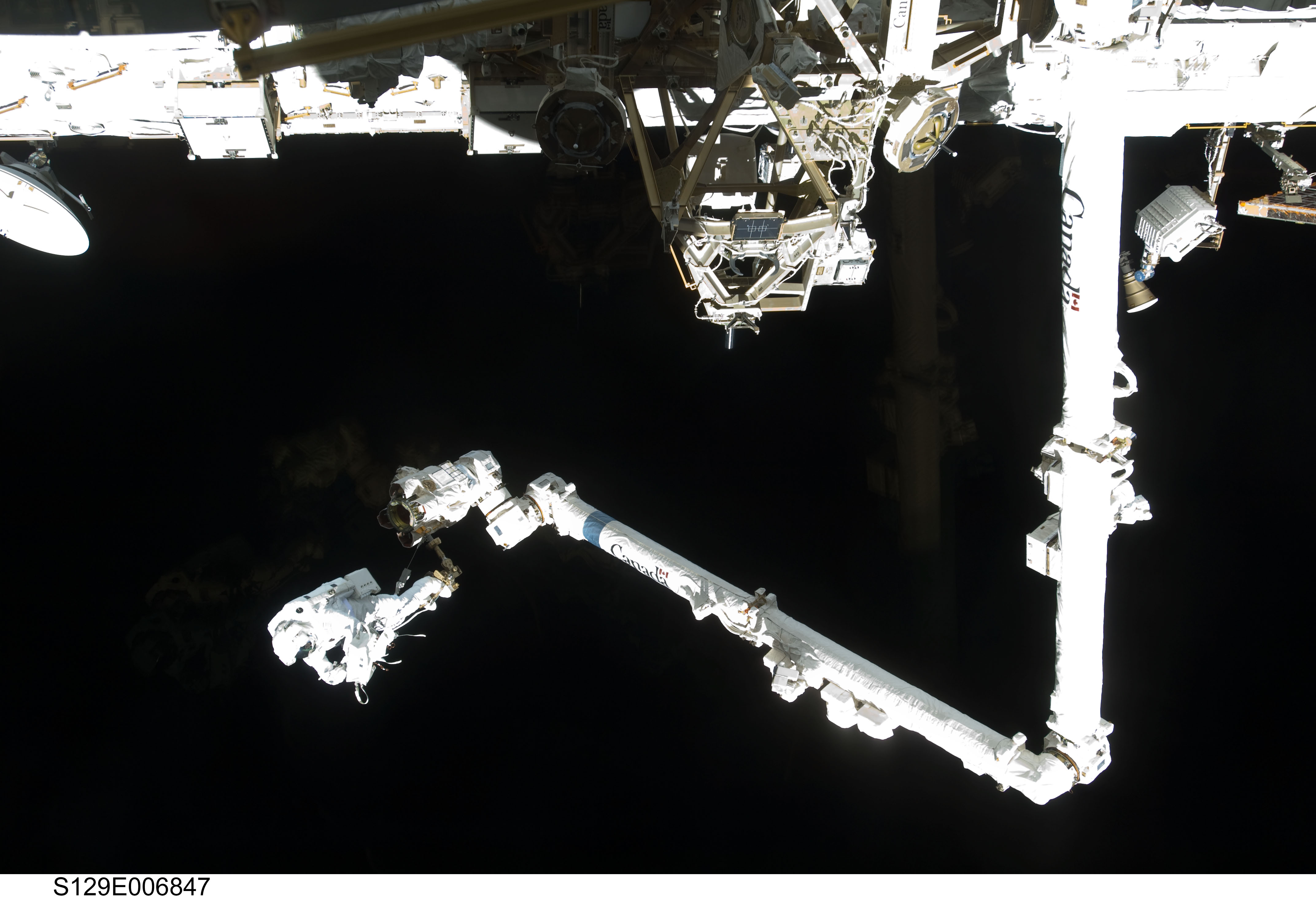 View of STS-129 MS4 Satcher during EVA1