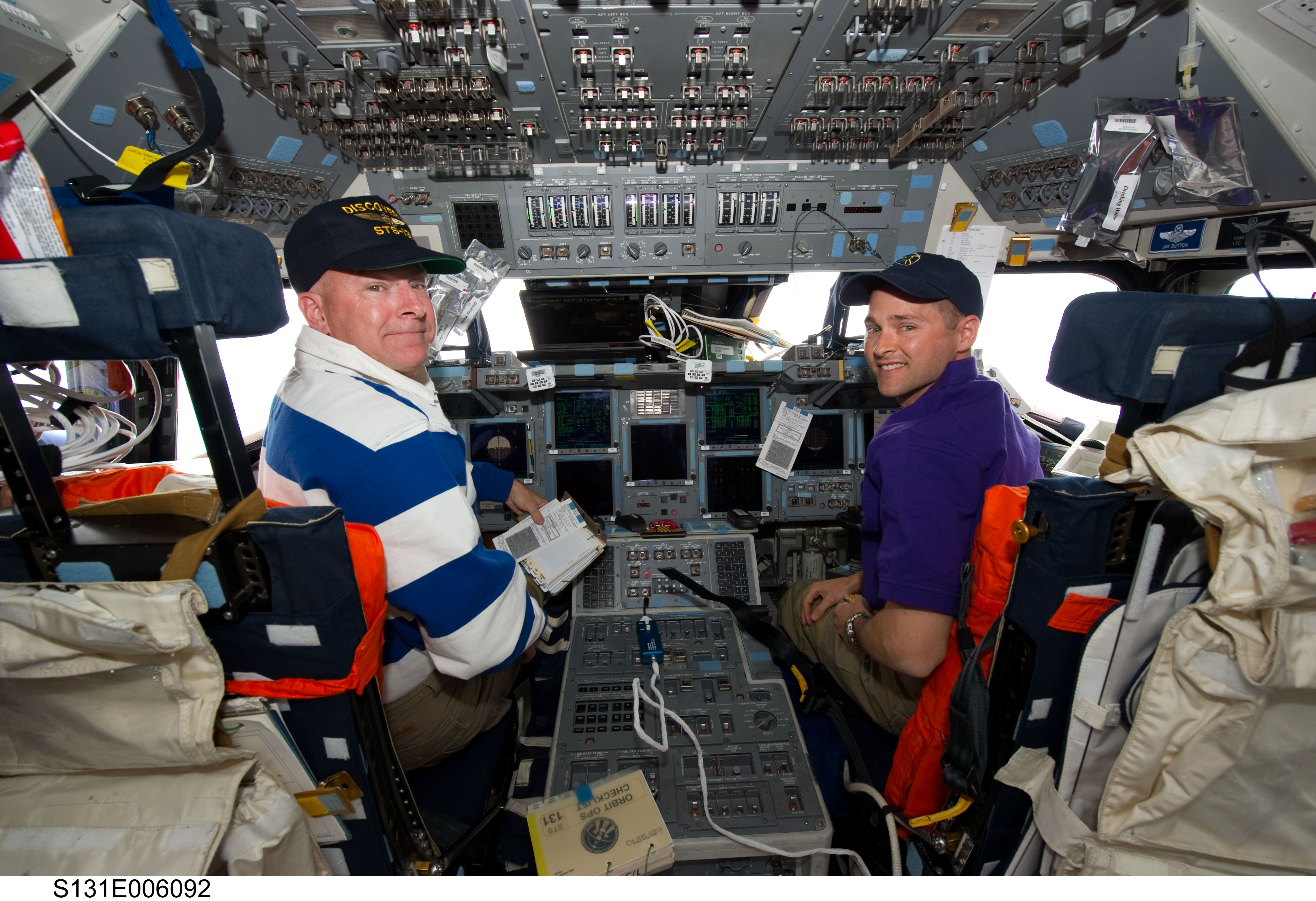 Poindexter and Dutton on Discovery flight deck
