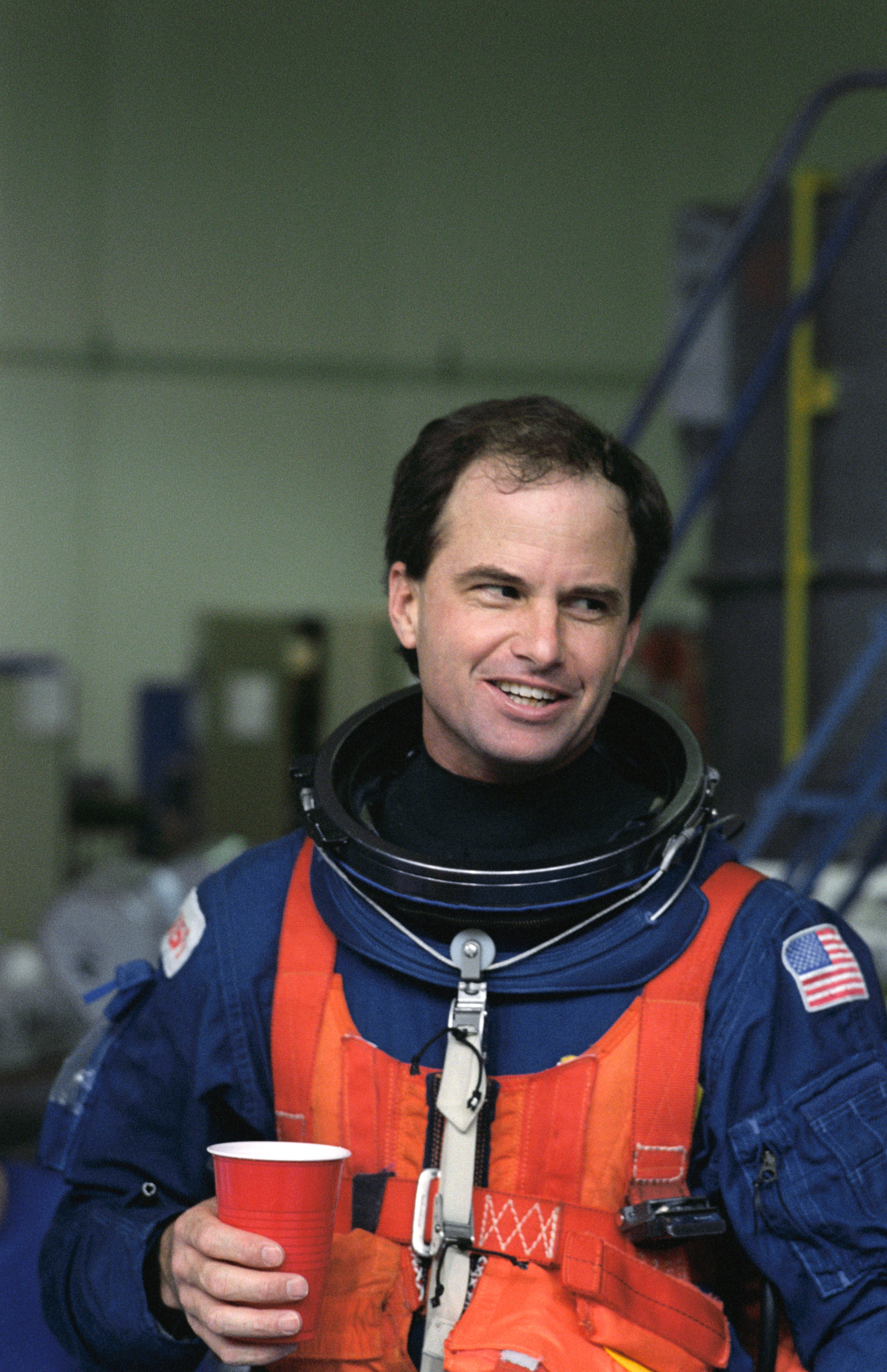 Astronaut Kevin Chilton takes a break during bailout training