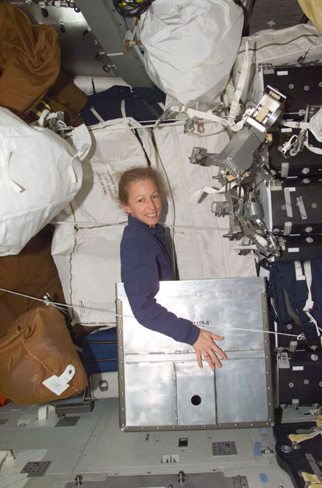 Ivins inside of Vozduck case in Atlantis middeck