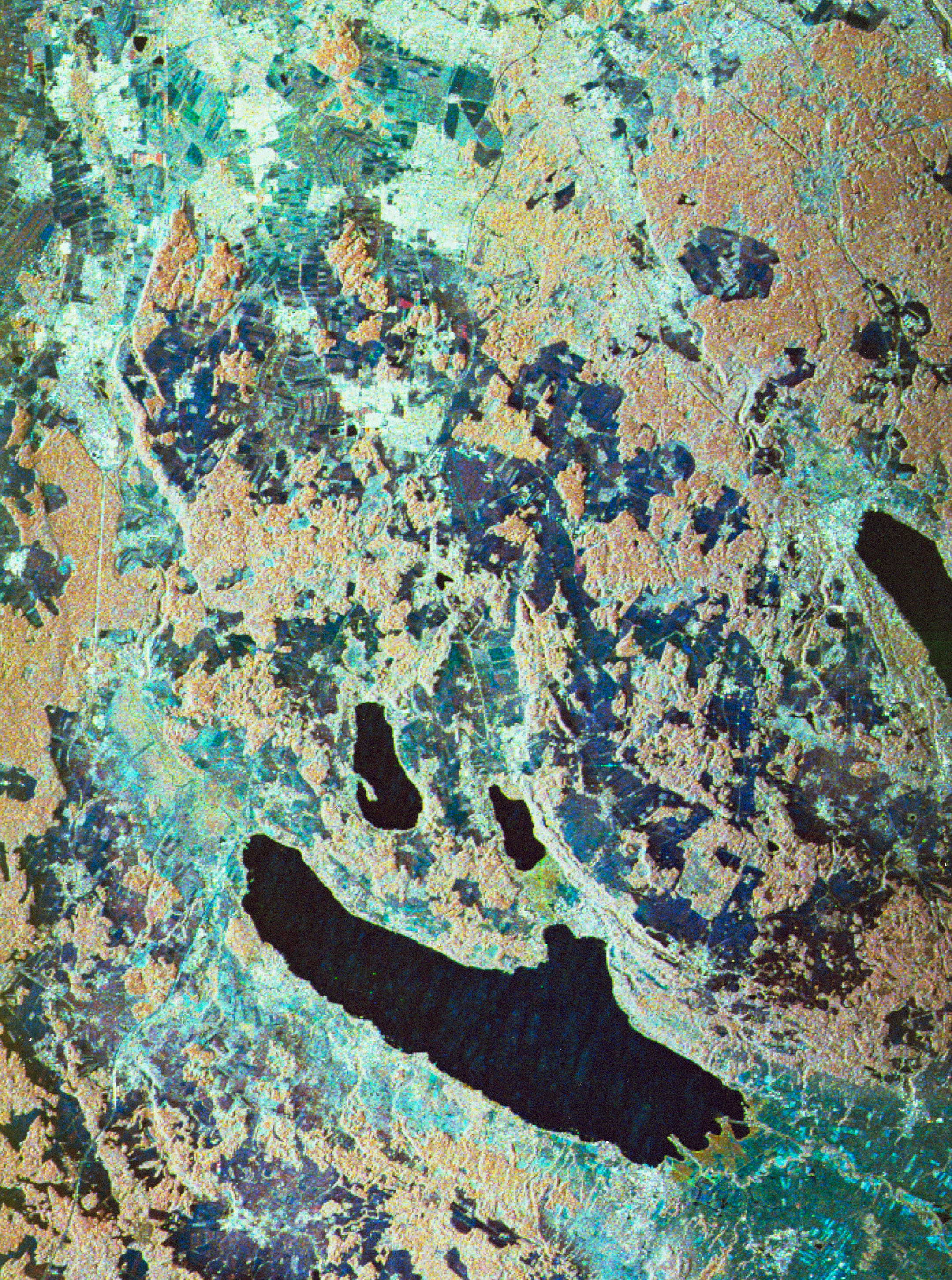 Three frequency false-color image of Oberpfaffenhofen supersite in Germany