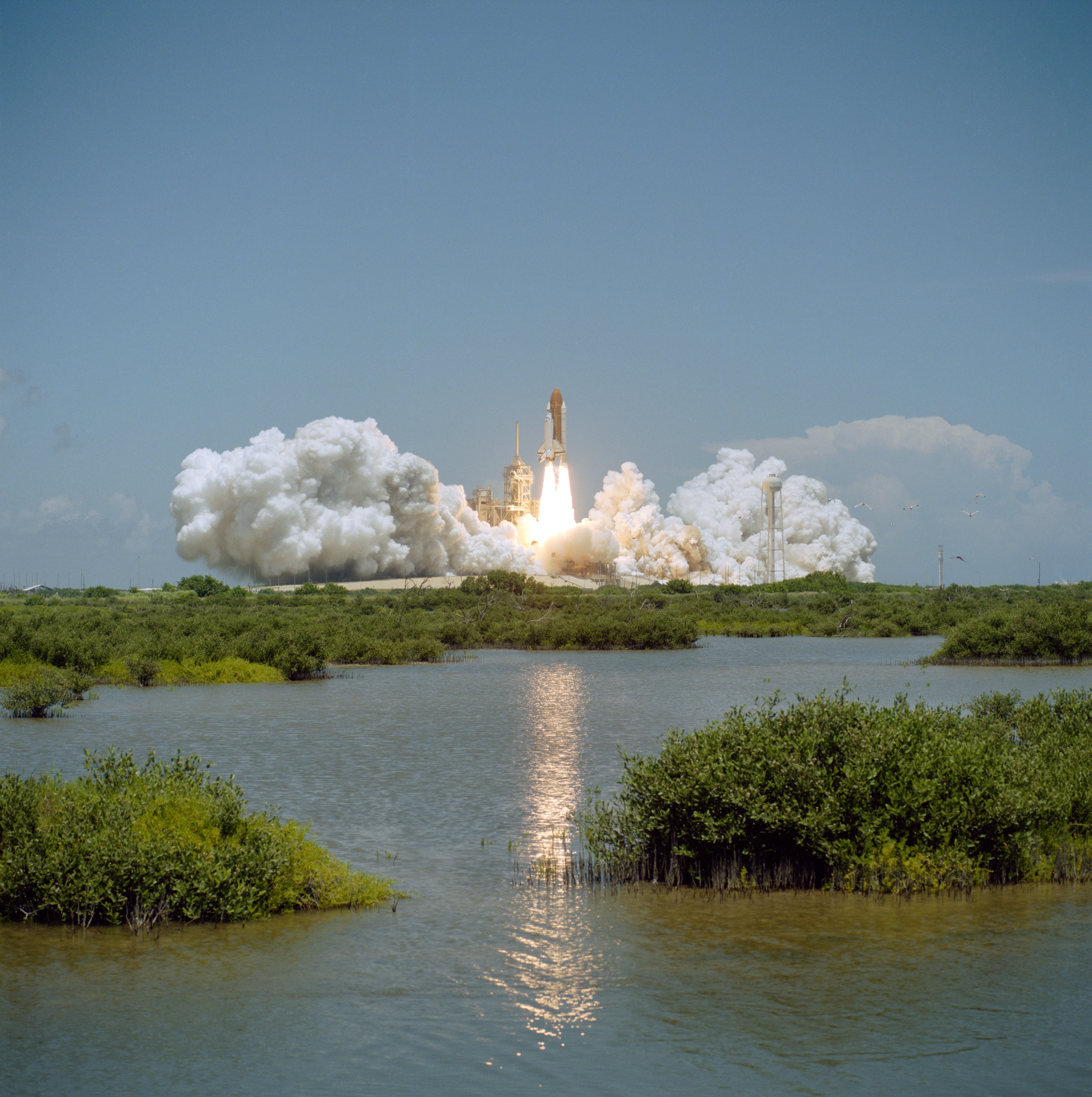 STS-65 Columbia, OV-102, rises above KSC LC Pad 39A during liftoff