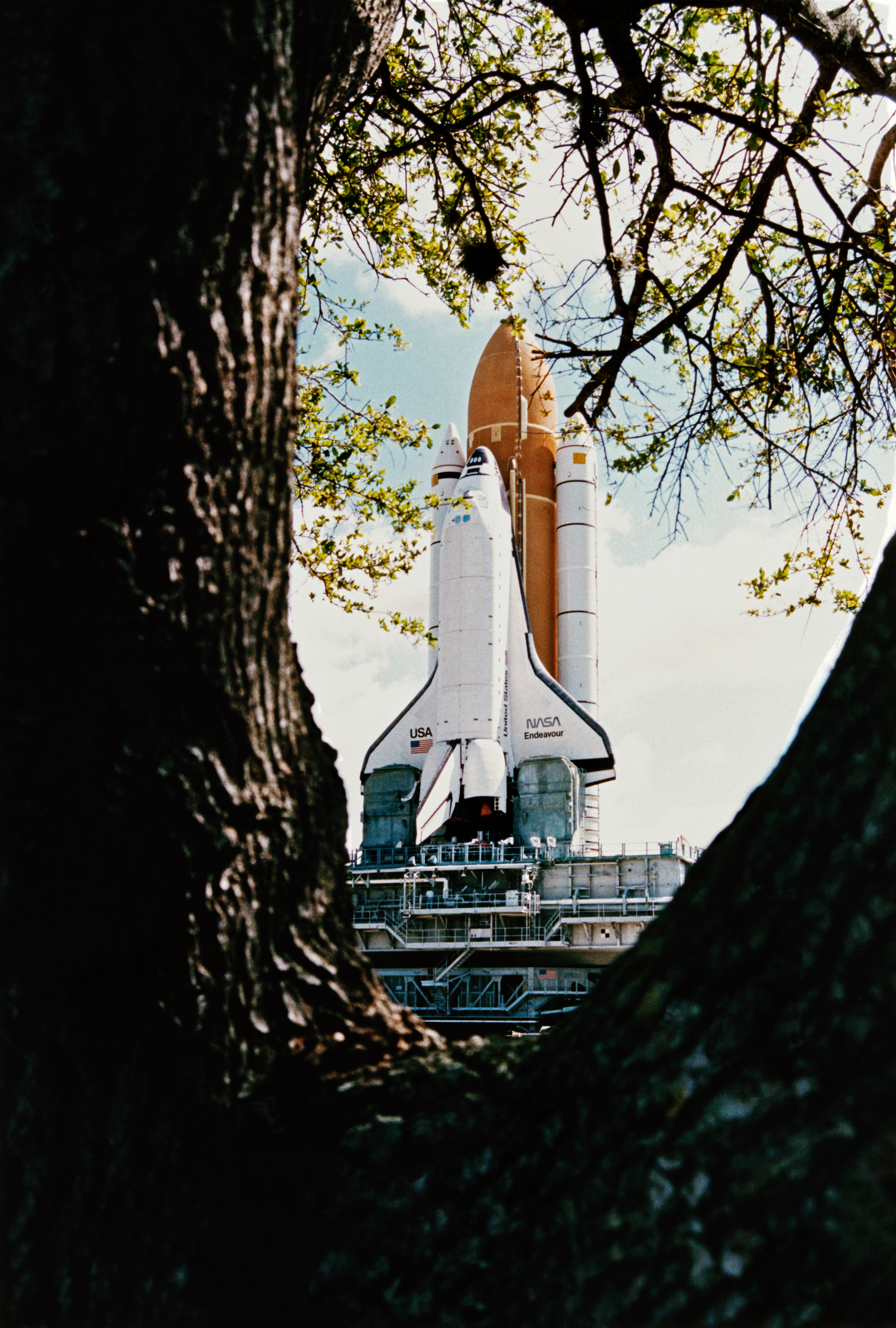 View of the Endeavour moving towards it launch pad