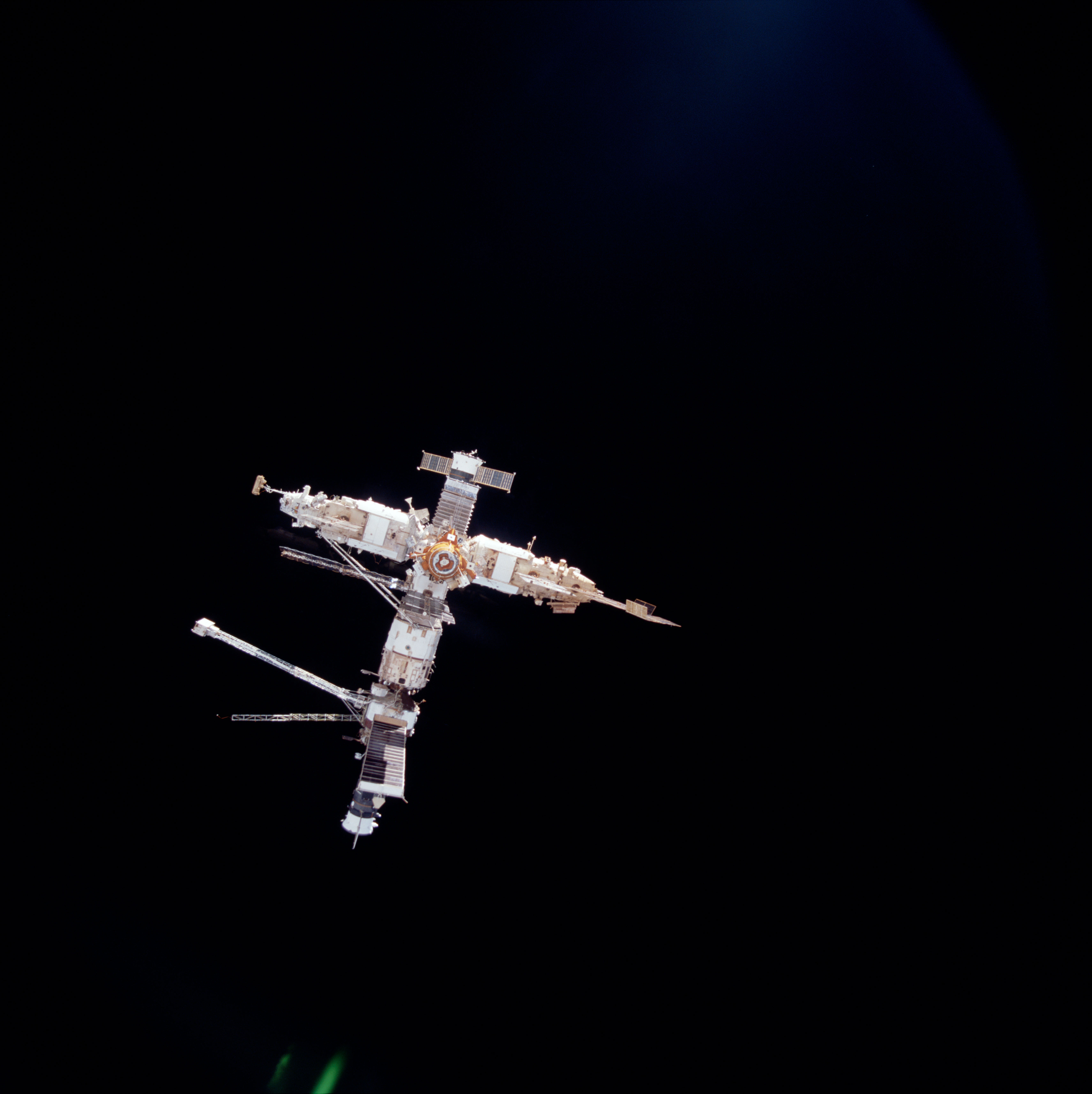 Overall of the Mir Space Station during separation after undocking