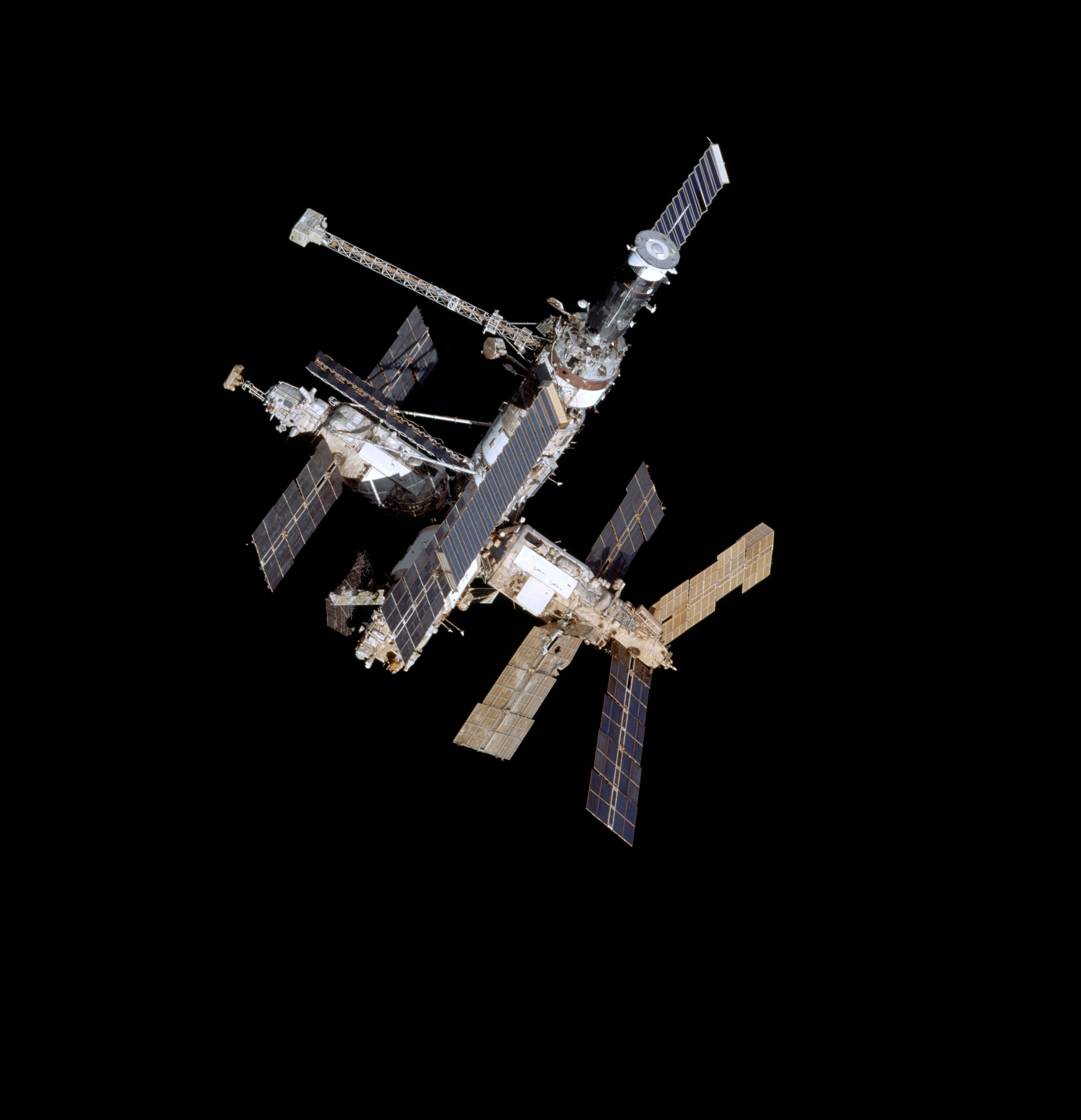 Full views of Mir Space Station after undocking during flyaround