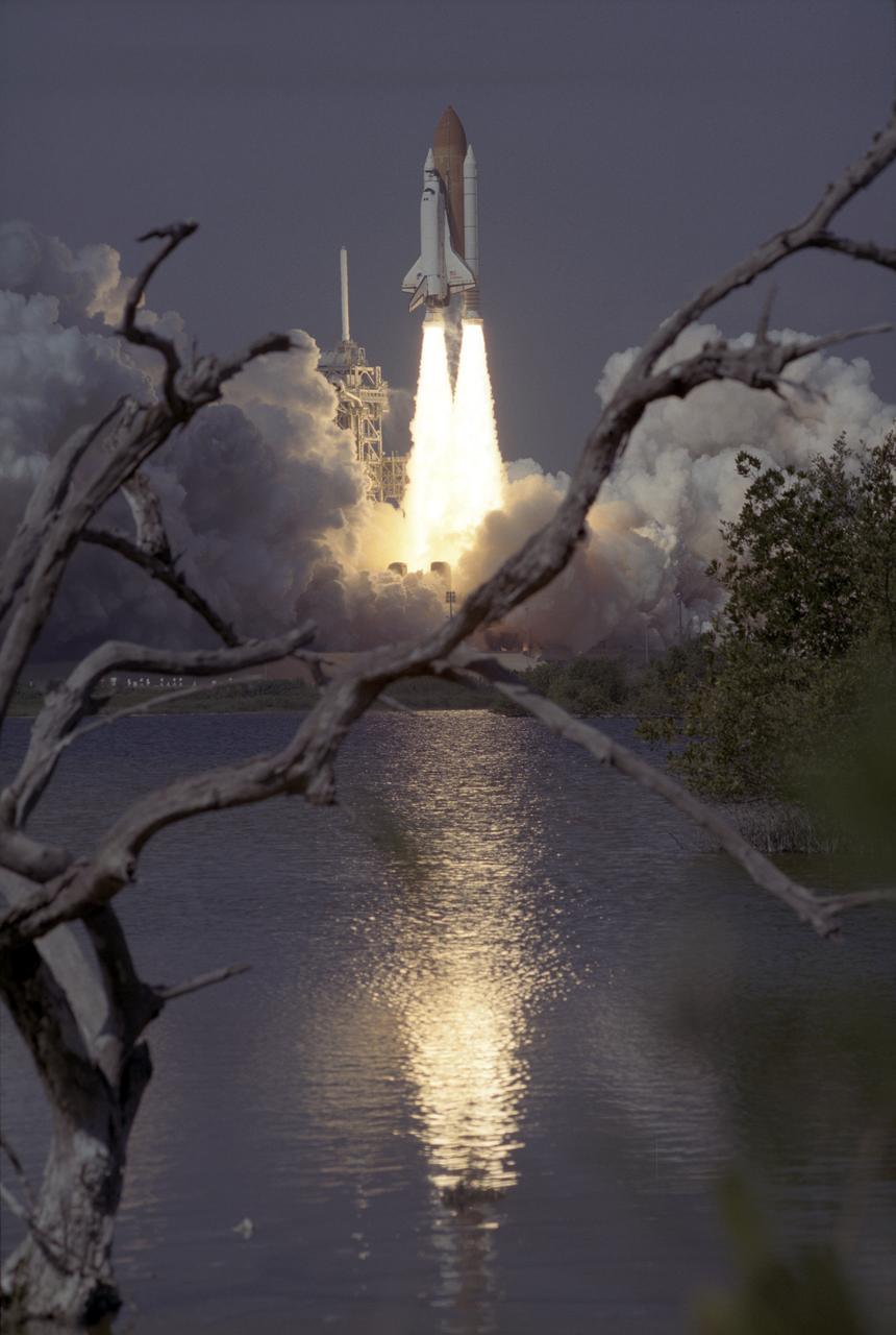The Space Shuttle Orbiter Endeavour blasts form the launch pad on February 11, 2000 carrying its crew of six for the STS-99 mission, a Shuttle Radar Topography Mission (SRTM), the most ambitious Earth mapping mission to date. Orbiting at 233 kilometers (145 miles) above Earth, two radar anternas, one located in the Shuttle bay and the other located on the end of a 60-meter deployable mast, was used during the mission to map Earth's features. The goal was to provide a 3-dimensional topographic map of the world's surface up to the Arctic and Antarctic Circles. The mission completed 222 hours of around the clock radar mapping gathering enough information to fill more than 20,000 CDs.