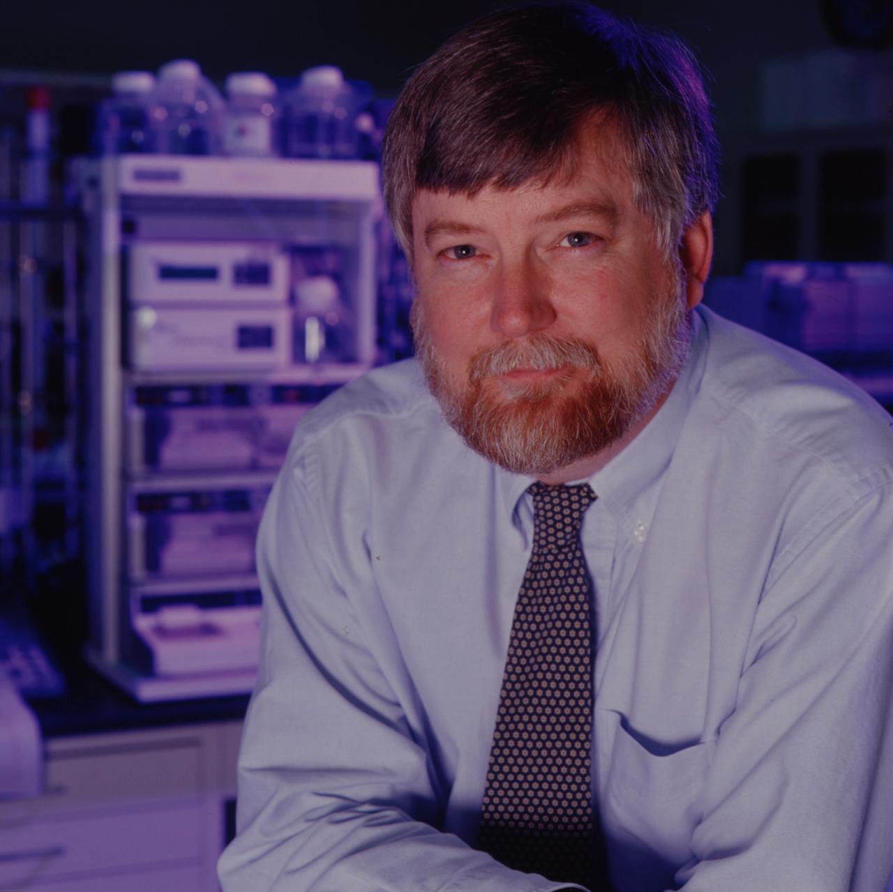 Dr. Daniel Carter, president of New Century Pharmaceuticals in Huntsville, Al, is one of three principal investigators in NASA's microgravity protein crystal growth program. Dr. Carter's experties is in albumins. Albumins are proteins in the bloodstream that transport materials, drugs, nutrients, and wastes. Photo credit: NASA/Marshall Space Flight Center