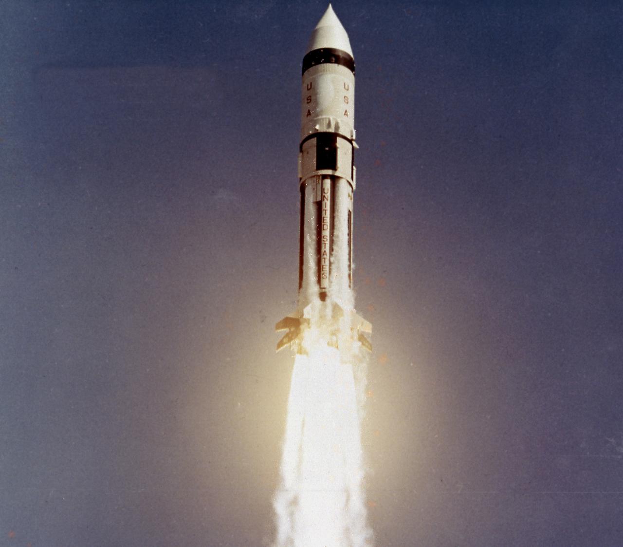 AS-203, the third Saturn IB launch vehicle developed by the Marshall Space Flight Center, lifts off from Cape Canaveral, Florida , July 5, 1966. Primary mission objectives included evaluation of the S-IVB stage's hydrogen venting and engine restart capabilities in an orbital environment. In all, nine Saturn IB flights were made, ending with the Apollo-Soyuz Test Project (ASTP) in July 1975.