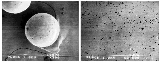 Paul Ducheyne, a principal investigator in the microgravity materials science program and head of the University of Pernsylvania's Center for Bioactive Materials and Tissue Engineering, is leading the trio as they use simulated microgravity to determine the optimal characteristics of tiny glass particles for growing bone tissue. The result could make possible a much broader range of synthetic bone-grafting applications. Bioactive glass particles (left) with a microporous surface (right) are widely accepted as a synthetic material for periodontal procedures. Using the particles to grow three-dimensional tissue cultures may one day result in developing an improved, more rugged bone tissue that may be used to correct skeletal disorders and bone defects. The work is sponsored by NASA's Office of Biological and Physical Research.