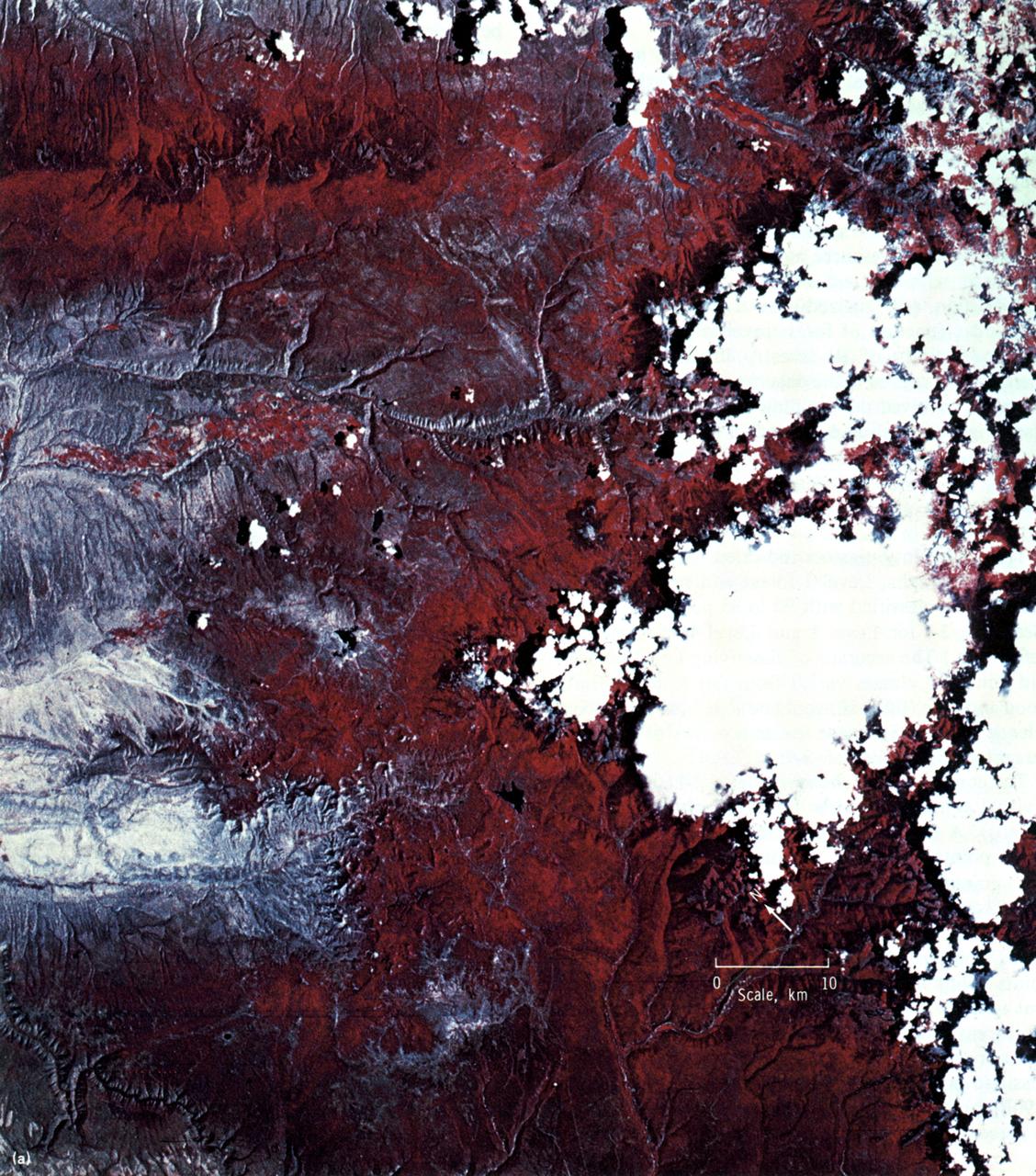 This high-resolution color infrared photograph of the Uncompahgre Plateau area of Colorado was taken by the Multi-spectral Photographic Camera (Skylab EREP Experiment S190A) of the Skylab's Multi-spectral Photographic Facility during the Skylab-3 mission.