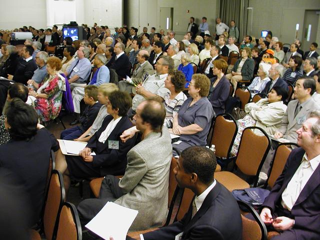 Teachers, students, and parents listen as scientists explain what is different about the microgravity envirornment of space and why it is a valuable tool for research. This was part of the outreach session of the Pan Pacific Microgravity Conference on May 2, 2001, at the California Science Center.