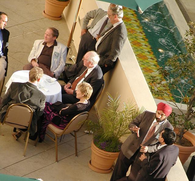 This view of scientists taking a break during the Pan Pacific Microgravity Conference on May 2-3, 2001, in Pasadena, CA, shows some of the diversity of the researchers attracted to the field.