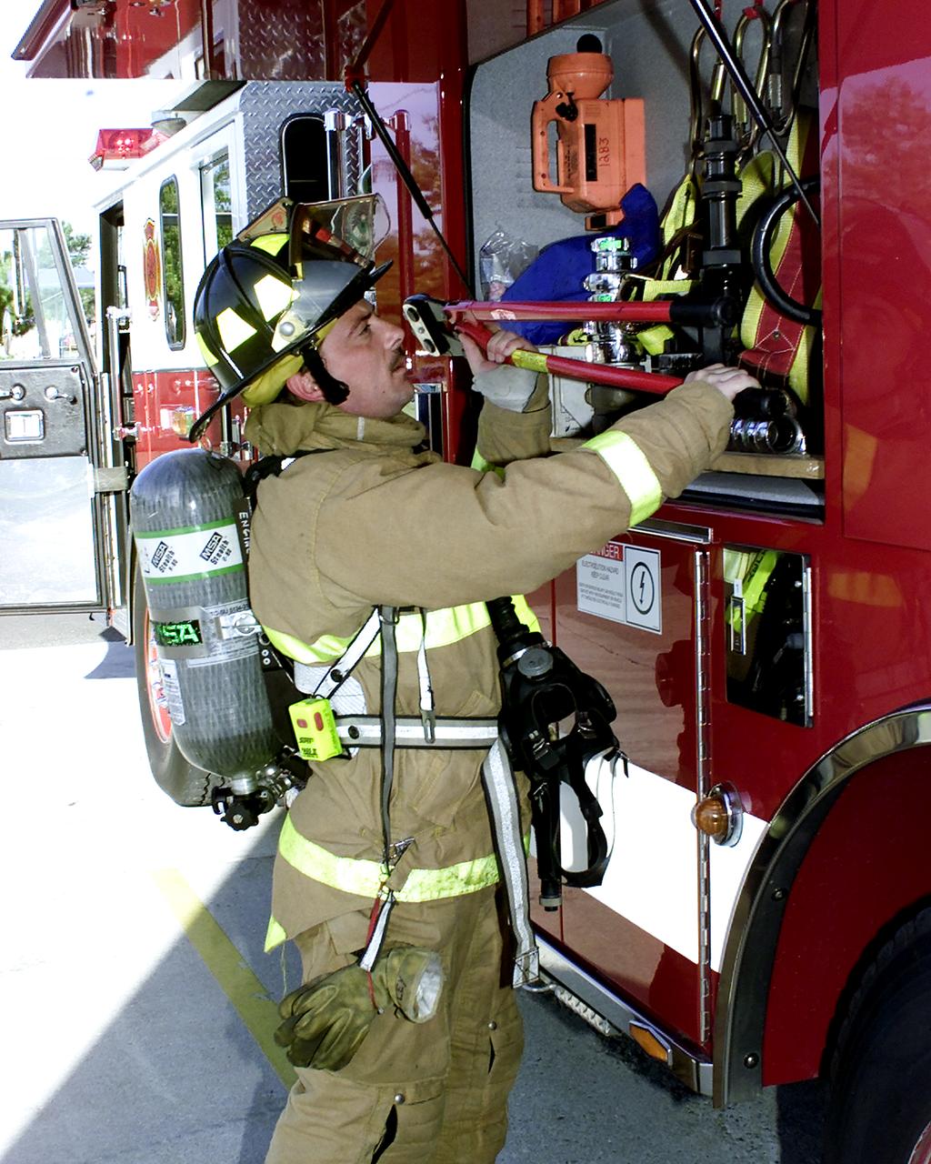 Technology used to provide thermal protection for Apollo astronauts and spacecraft components provides firefighters with better protective clothing and equipment. Spinoffs include a portable firefighting module, protective clothing for workers in hazardous environments, fire-retardant paints and forms, fireblocking coating for outdoor structures, and flame-resistant fabric. Perhaps the farthest reaching is the breathing apparatus worn by firefighters throughout the U.S. for protection against smoke inhalation injury. The breathing system weighs approximately 20 pounds, one-third less than past systems, and it enables the wearer to have improved mobility. It consists of a face mask, frame and harness, a warning device, and an air bottle. The basic air cylinder offers the same 30-minutes of operation time as its predecessor. The result is a drastic reduction in the number of inhalation injuries to firefighters. Though they have made many design modifications and refinements, manufacturers of breathing apparatus still incorporate the original NASA technology.
