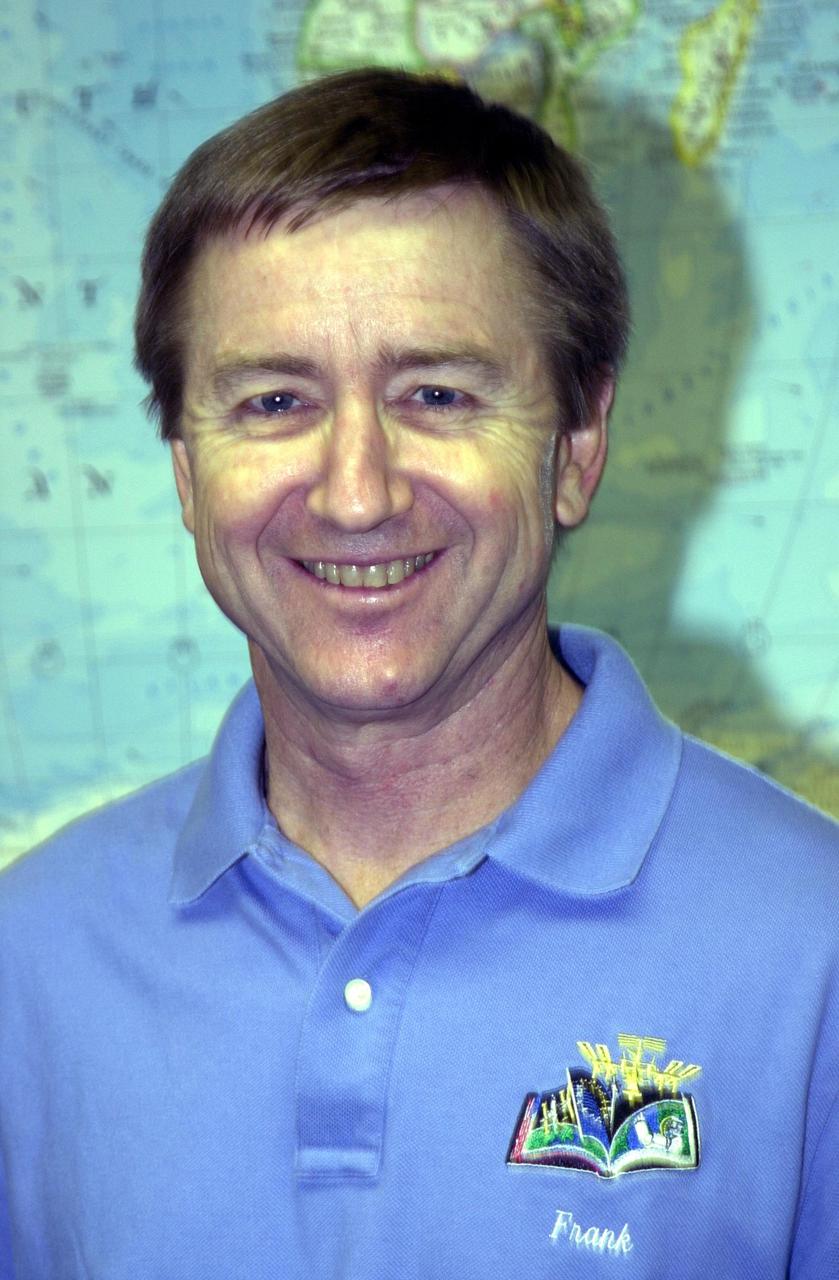 KENNEDY SPACE CENTER, FLA. --  Frank Culbertson, commander of the Expedition 3 resident crew on the International Space Station, poses for a photo.  He and the other crew members Vladimir Dezhurov and Mikhail Dezhurov returned to Earth as passengers aboard the orbiter Endeavour, which landed at KSC at 12:55 p.m. EST (17:55 GMT) Dec. 17, 2001, after completing mission STS-108. The landing is the 57th at KSC in the history of the program   STS-108 was the 12th mission to the Space Station.  This mission was the 107th flight in the Shuttle program and the 17th flight for the orbiter