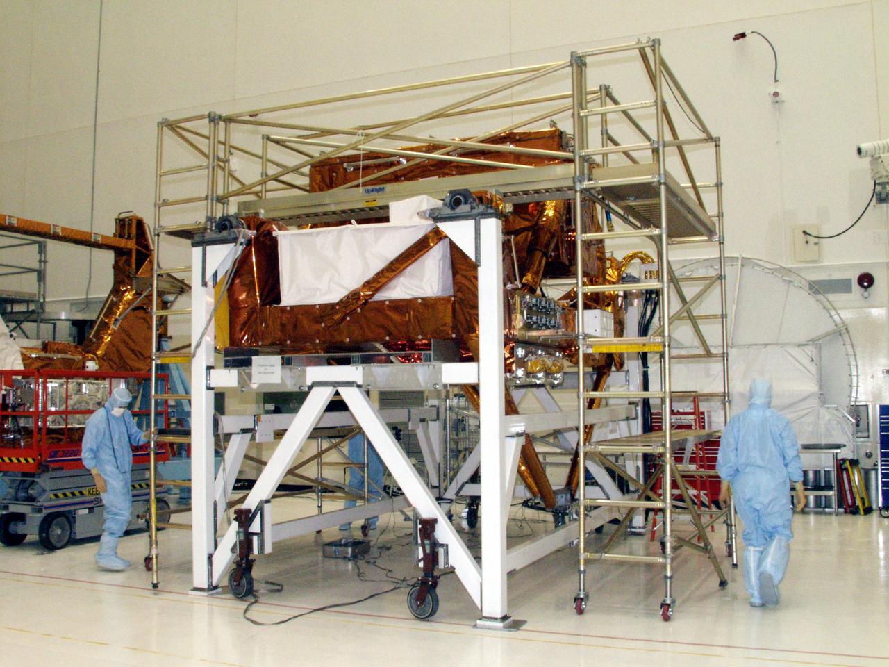 KENNEDY SPACE CENTER, FLA. --The STS-109 flight hardware for maintenance of the Hubble Space Telescope (HST) is being processed inside the clean room at the Vertical Processing Facility (VPF). Seen here is the Axial Science Instrument Protective Enclosure (ASIPE), which will house the Advanced Camera for Surveys (ACS). The hardware will be installed on four principle payload carriers. The STS-109 launch aboard Columbia is targeted for Feb. 14, 2002, and will be the 108th flight in the Space Shuttle program
