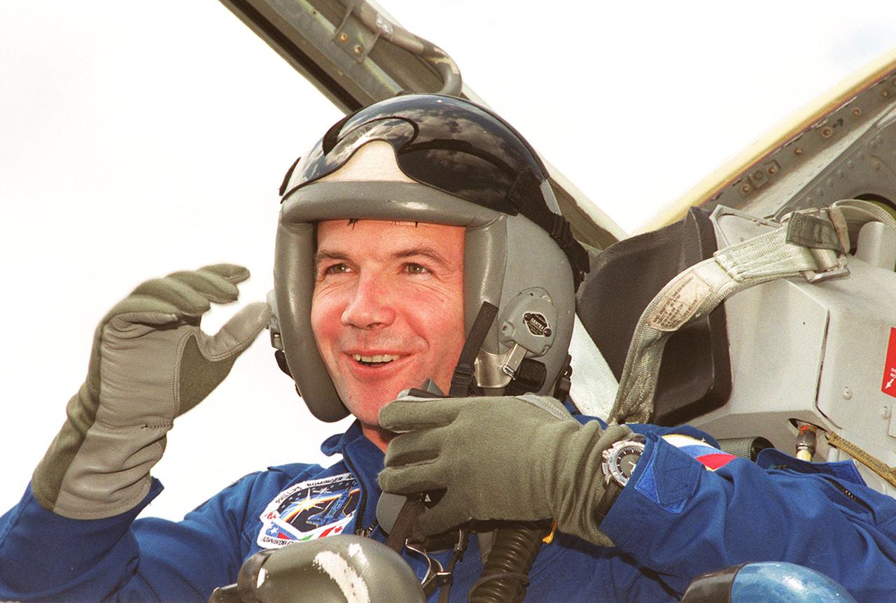 STS-100 Mission Specialist Yuri Lonchakov arrives at KSC for Terminal Countdown Demonstration Test activities. He and the rest of the crew Commander Kent V. Rominger, Pilot Jeffrey S. Ashby and Mission Specialists Chris Hadfield, Scott E. Parazynski, John L. Phillips, and Umberto Guidoni are going to be taking part in emergency escape training at the pad, equipment familiarization and a simulated launch countdown. An international crew, Hadfield is with the Canadian Space Agency, Guidoni the European Space Agency and Lonchakov the Russian Aviation and Space Agency. The mission is carrying the Multi-Purpose Logistics Module Raffaello and the Canadian robotic arm, SSRMS, to the International Space Station. Raffaello carries six system racks and two storage racks for the U.S. Lab. The SSRMS is crucial to the continued assembly of the orbiting complex and has a unique ability to switch ends as it works, “inchworming” along the Station’s exterior. Launch of mission STS-100 is scheduled for April 19 at 2:41 p.m. EDT from Launch Pad 39A