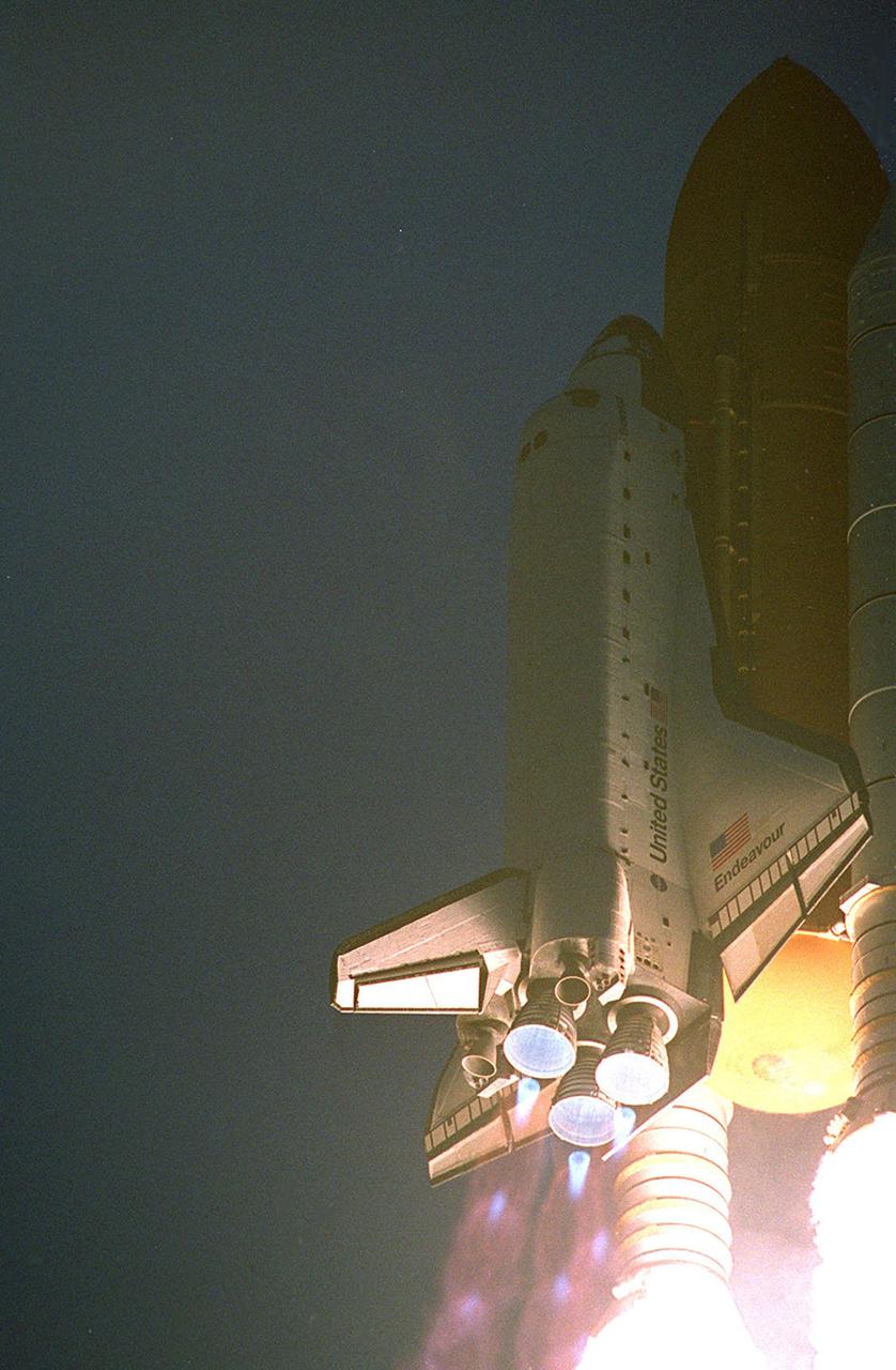 KENNEDY SPACE CENTER, Fla. -- Space Shuttle Endeavour soars into a twilight sky on mission STS-108, the second attempt over two days. Liftoff occurred at 5:19:28 p.m. EST (22:19 GMT). Endeavour will dock with the International Space Station on Dec. 7. STS-108 is the final Shuttle mission of 2001and the 107th Shuttle flight overall. It is the 12th flight to the Space Station. Landing of the orbiter at KSC's Shuttle Landing Facility is targeted for 1:05 p.m. EST (18:05 p.m. GMT) Dec. 16
