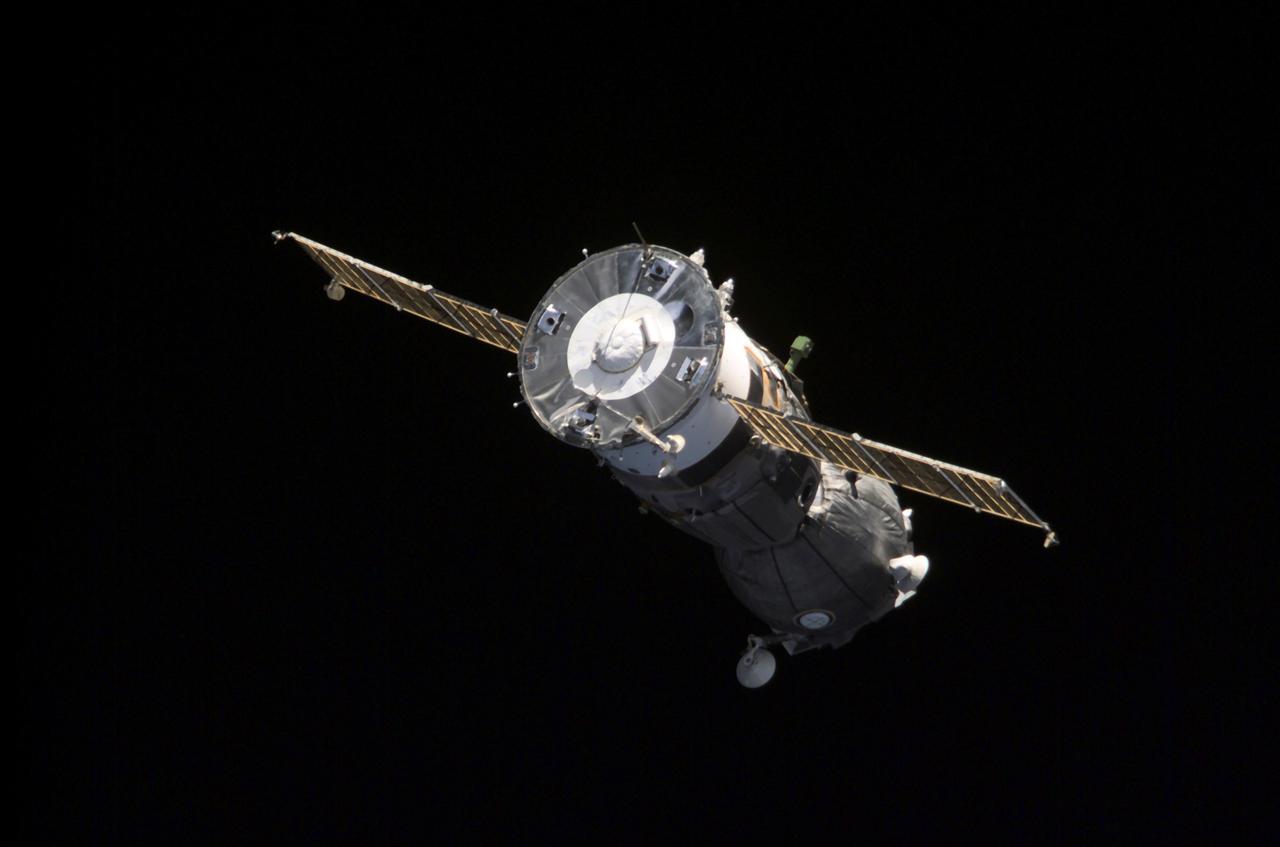A Russian Soyuz spacecraft departs from the International Space Station (ISS) with its crew of three ending an eight-day stay. Aboard the craft are Commander Victor Afanasyev, Flight Engineer Konstantin Kozeev, both representing Rosaviakosmos, and French Flight Engineer Claudie Haignere. Their mission was to carry out a flight program for the French Space Agency (CNES) under a commercial contract with the Russian Aviation and Space Agency.