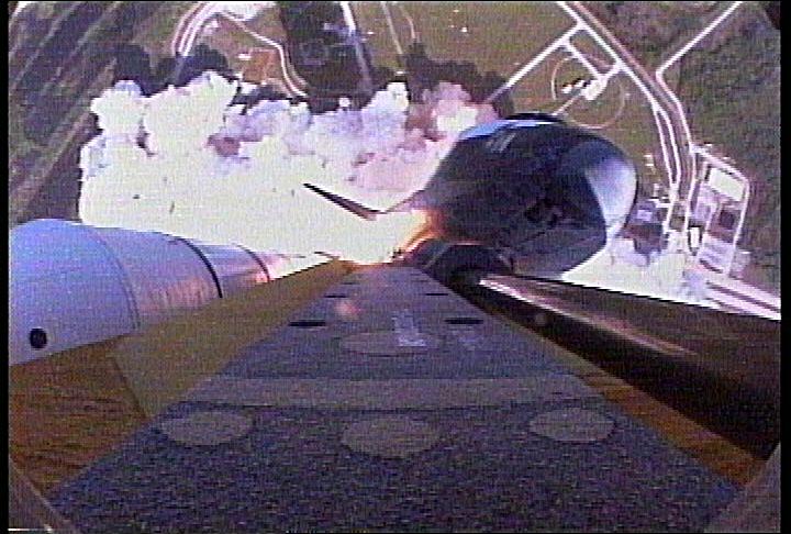 A color video camera mounted to the top of the External Tank (ET) provided this spectacular never-before-seen view of the STS-112 mission as the Space Shuttle Orbiter Atlantis lifted off in the afternoon of October 7, 2002, The camera provided views as the the orbiter began its ascent until it reached near-orbital speed, about 56 miles above the Earth, including a view of the front and belly of the orbiter, a portion of the Solid Rocket Booster, and ET. The video was downlinked during flight to several NASA data-receiving sites, offering the STS-112 team an opportunity to monitor the shuttle's performance from a new angle. Atlantis carried the S1 Integrated Truss Structure and the Crew and Equipment Translation Aid (CETA) Cart. The CETA is the first of two human-powered carts that will ride along the International Space Station's railway providing a mobile work platform for future extravehicular activities by astronauts. Landing on October 18, 2002, the Orbiter Atlantis ended its 11-day mission.