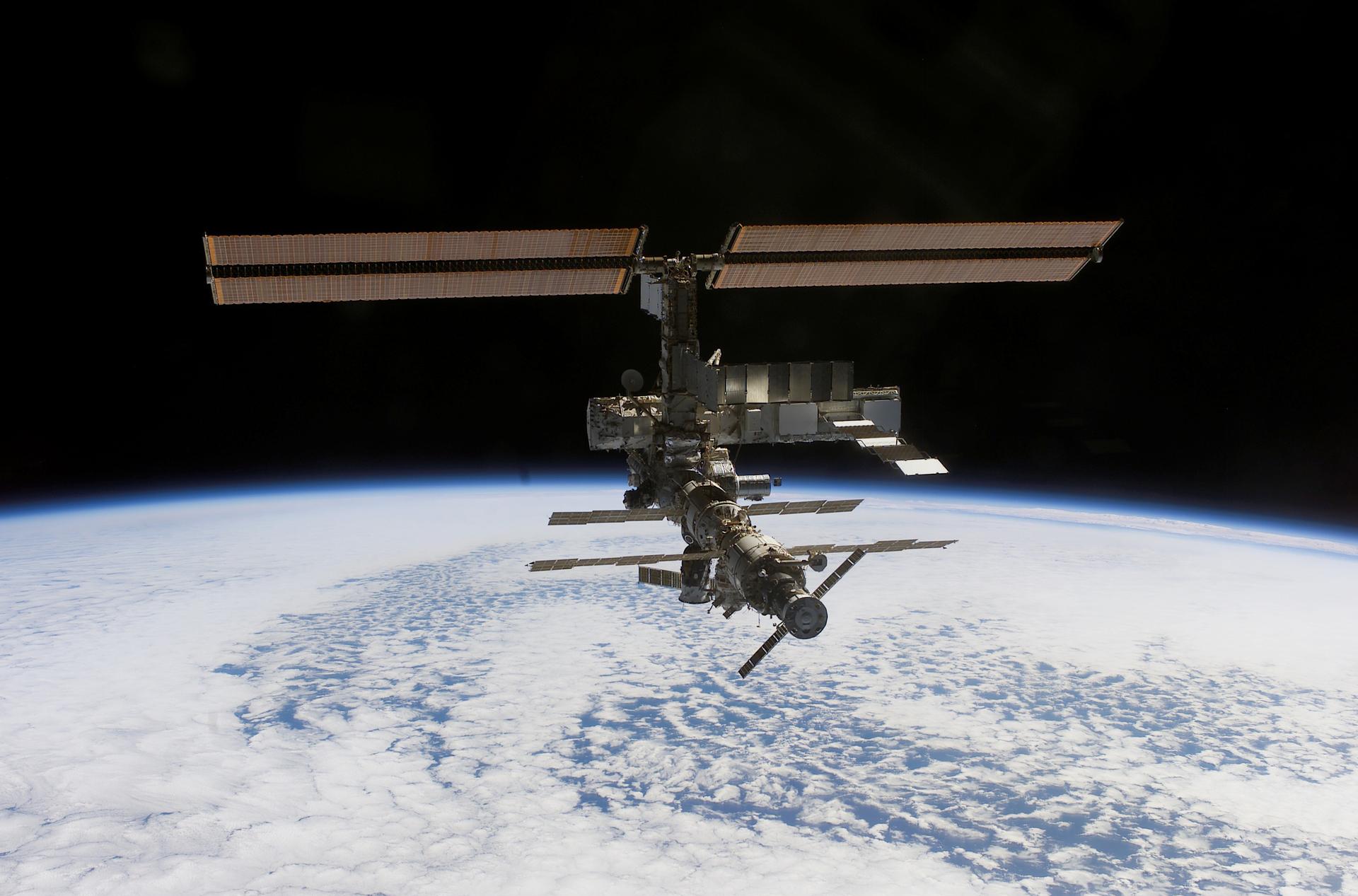 The International Space Station is seen in orbit around Earth