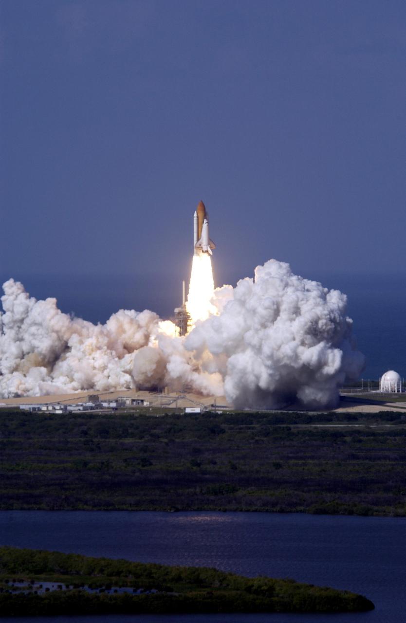 KENNEDY SPACE CENTER, FLA. -- Billows of smoke and steam roll across Launch Pad 39B as Space Shuttle Atlantis roars into the sky on mission STS-110. Liftoff occurred at 4:44:19 p.m. EDT (20:41:19 GMT). STS-110 is the 13th assembly flight to the International Space Station, carrying the S0 Integrated Truss Structure and Mobile Transporter