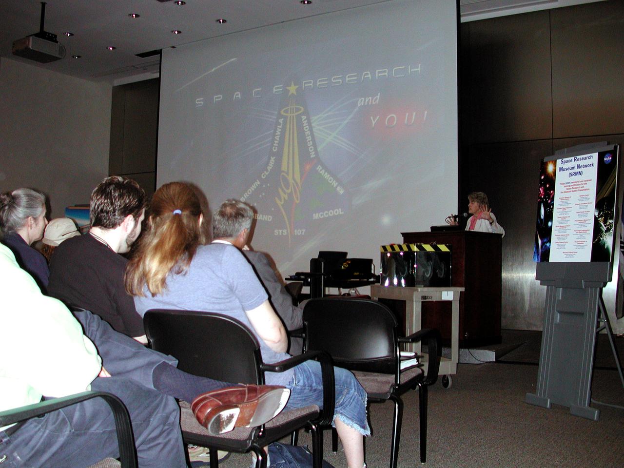 NASA Chief Scientist Shannon Lucid, a former astronaut, introduces Northern Virginia students to the research that will be conducted on the STS-107 mission. The activity was part of the Space Research and You education event held by NASA's Office of Biological and Physical Research on June 25, 2002, in Arlington, VA, to highlight the research that will be conducted on STS-107.