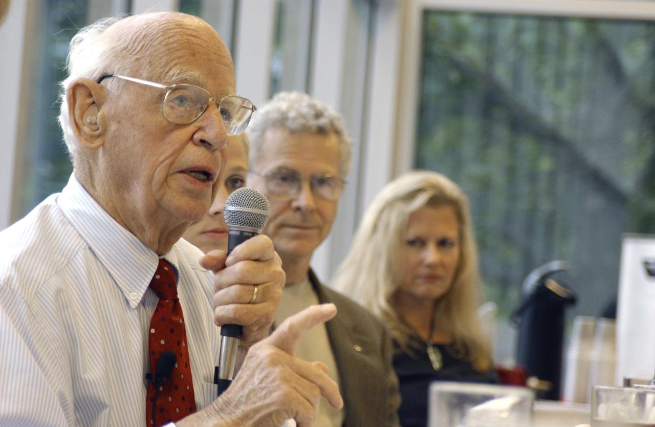 Dr. Ernst Stuhlinger, a member of von Braun's original German rocket team who directed the Research Projects Office, spoke about the importance of teachers in his life during a reception honoring educators attending the NASA Student Launch Initiative Rocketry Workshop at the Marshall Space Flight Center in July, 2003.