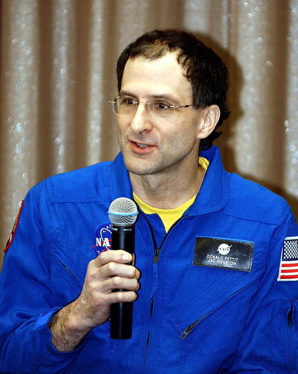 May 6, 2003.  Star City, Russia. Expedition Six NASA ISS Science Officer Don Pettit speaks during a Press Conference at the Gagarin Cosmonaut Training Center in Star City, Russia.  Photo Credit: "NASA/Bill Ingalls"