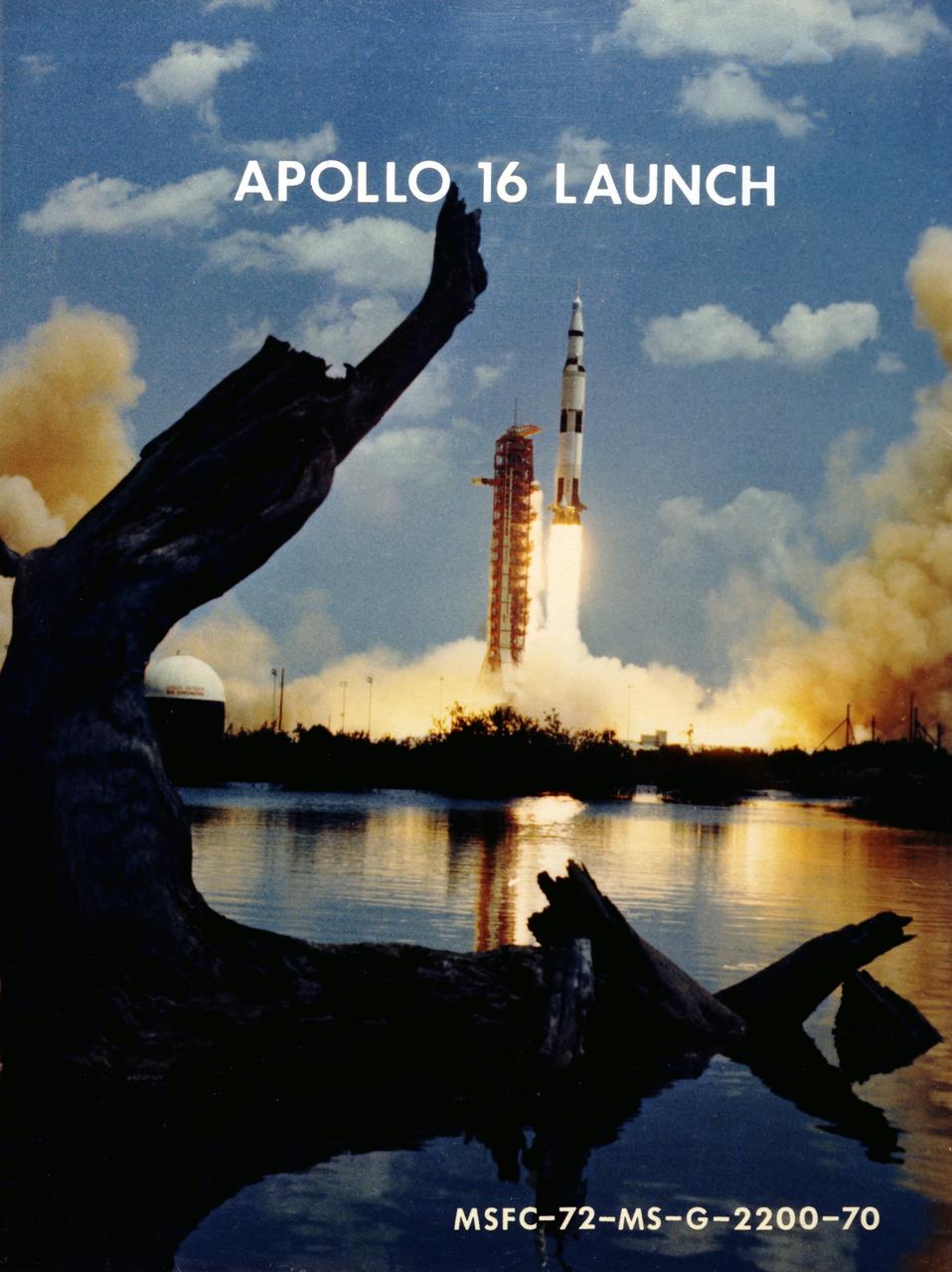 The sixth manned lunar landing mission, the Apollo 16 (SA-511), carrying three astronauts: Mission Commander John W. Young, Command Module pilot Thomas K. Mattingly II, and Lunar Module pilot Charles M. Duke, lifted off on April 16, 1972. The Apollo 16 mission continued the broad-scale geological, geochemical, and geophysical mapping of the Moon’s crust, begun by the Apollo 15, from lunar orbit. This mission marked the first use of the Moon as an astronomical observatory by using the ultraviolet camera/spectrograph which photographed ultraviolet light emitted by Earth and other celestial objects. The Lunar Roving Vehicle, developed by the Marshall Space Flight Center, was also used. The mission ended on April 27, 1972.