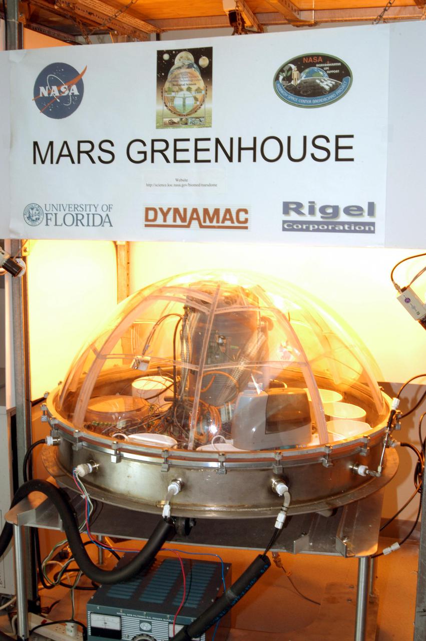 KENNEDY SPACE CENTER, FLA. - The Mars Greenhouse is displayed at the Space Life Sciences Lab during a tour of the facility for members of the news media. The Mars Greenhouse project is a collaborative research effort between NASA, University of Florida, Dynamac Corporation, and Rigel Corporation.