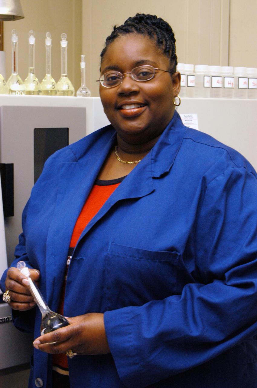 KENNEDY SPACE CENTER, FLA. - Dionne B. Jackson is a Materials Science engineer in the Spaceport Engineering and Technology Directorate. She is responsible for testing and identifying materials and chemicals that are used for the Shuttle Program, International Space Station Program and the Launch Services Program. Jackson has been a permanent NASA KSC employee since 1991.