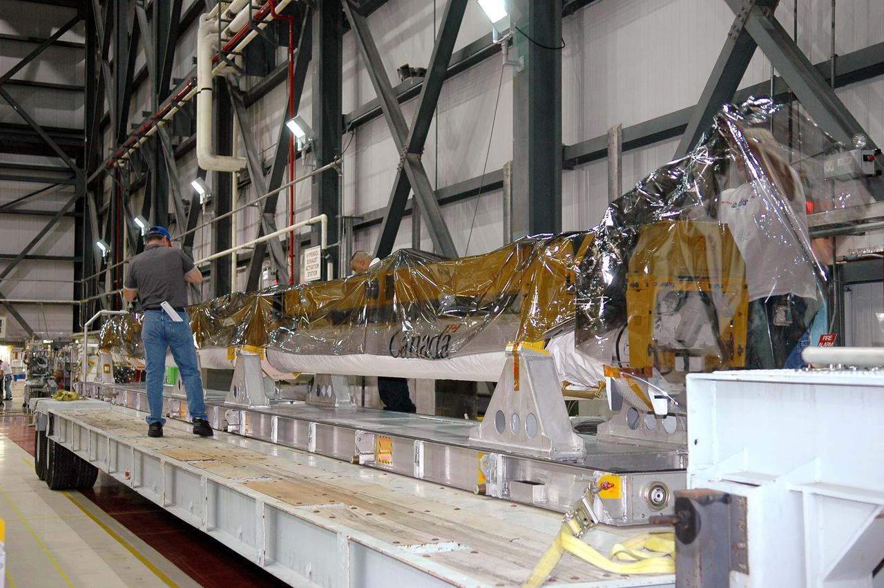 KENNEDY SPACE CENTER, FLA. - In the Orbiter Processing Facility bay 1 at NASA’s Kennedy Space Center, the Orbital Boom Sensor System (OBSS), waits to be installed in the payload bay of Atlantis. The 50-foot-long OBSS attaches to the Remote Manipulator System, or Shuttle robotic arm, and is one of the new safety measures for Return to Flight, equipping the orbiter with cameras and laser systems to inspect the Shuttle’s Thermal Protection System while in space. The Return to Flight mission STS-121 has a launch window of July 12 - July 31, 2005.