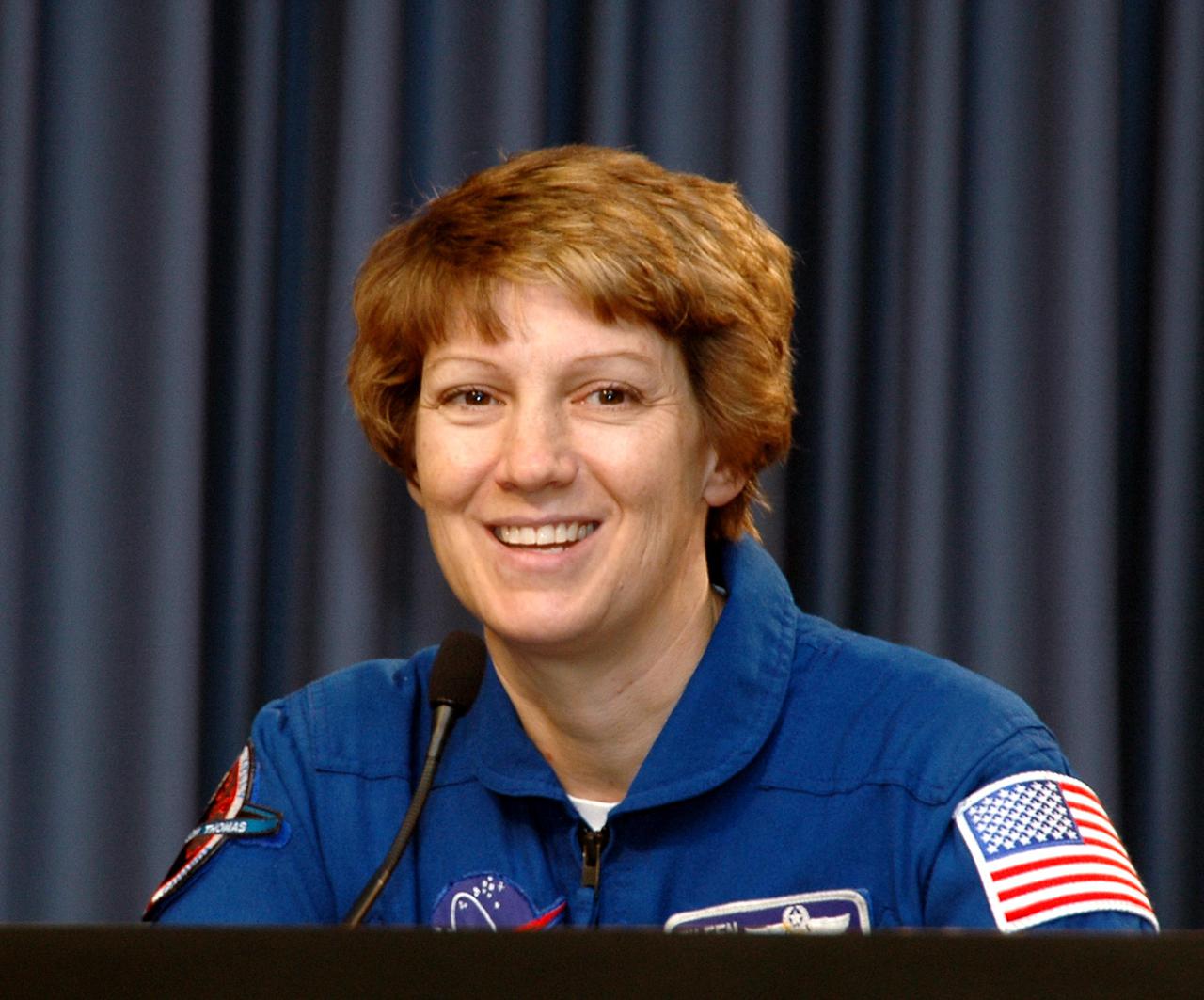 KENNEDY SPACE CENTER, FLA. - After the conclusion of Terminal Countdown Demonstration Test (TCDT) activities at NASA’s Kennedy Space Center, STS-114 Commander Eileen Collins briefly talks to media about the importance of the TCDT as pre-launch training. The TCDT provides the crew of each mission an opportunity to participate in various simulated countdown activities, including equipment familiarization and emergency egress training. STS-114 is the first Return to Flight mission to the International Space Station. The launch window extends July 13 through July 31.