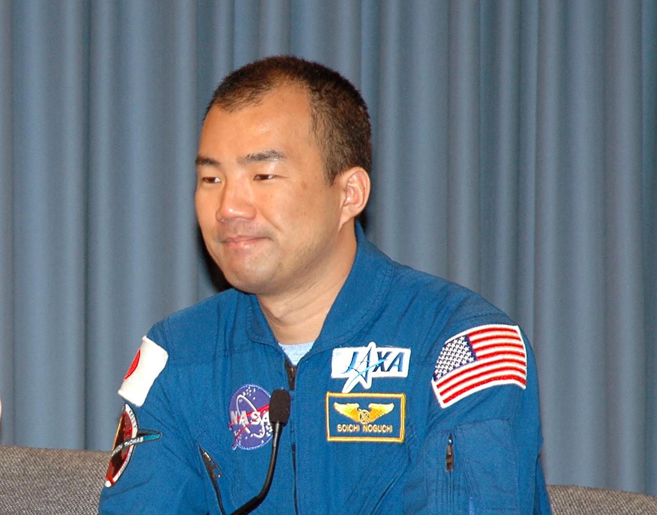KENNEDY SPACE CENTER, FLA. - After the conclusion of Terminal Countdown Demonstration Test (TCDT) activities at NASA’s Kennedy Space Center, STS-114 Mission Specialist Soichi Noguchi speaks to the media about his experiences in his first TCDT. Noguchi is with the Japan Aerospace Exploration Agency. The TCDT provides the crew of each mission an opportunity to participate in various simulated countdown activities, including equipment familiarization and emergency egress training. STS-114 is the first Return to Flight mission to the International Space Station. The launch window extends July 13 through July 31.