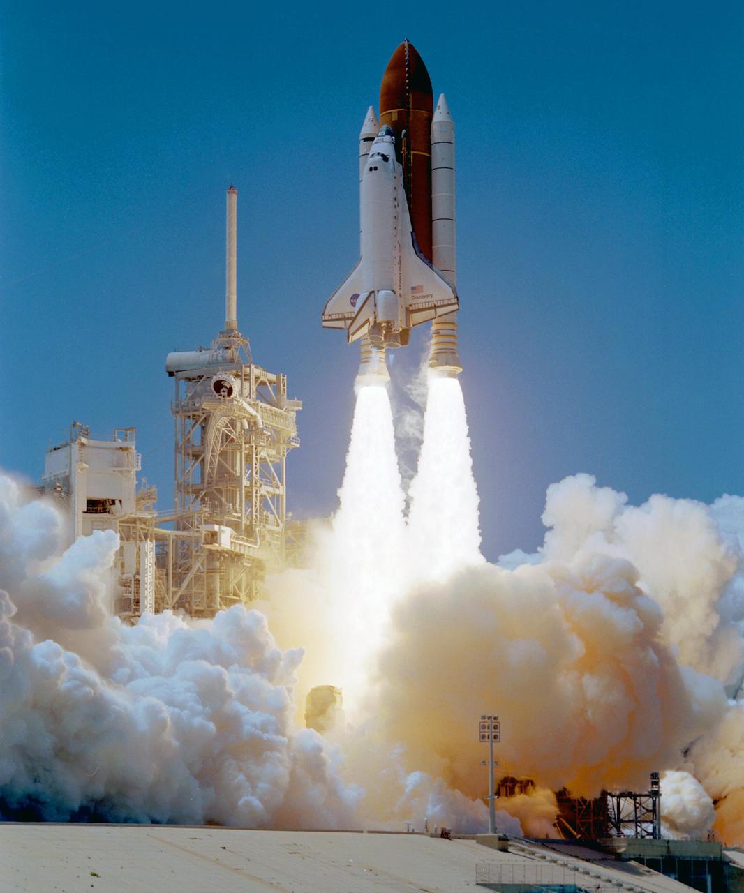 Space Shuttle Discovery and its seven-member crew launched at 2:38 p.m. (EDT) to begin the two-day journey to the International Space Station (ISS) on the historic Return to Flight STS-121 mission. The shuttle made history as it was the first human-occupying spacecraft to launch on Independence Day. During its 12-day mission, this utilization and logistics flight delivered a multipurpose logistics module (MPLM) to the ISS with several thousand pounds of new supplies and experiments. In addition, some new orbital replacement units (ORUs) were delivered and stowed externally on the ISS on a special pallet. These ORUs are spares for critical machinery located on the outside of the ISS. During this mission the crew also carried out testing of Shuttle inspection and repair hardware, as well as evaluated operational techniques and concepts for conducting on-orbit inspection and repair. 