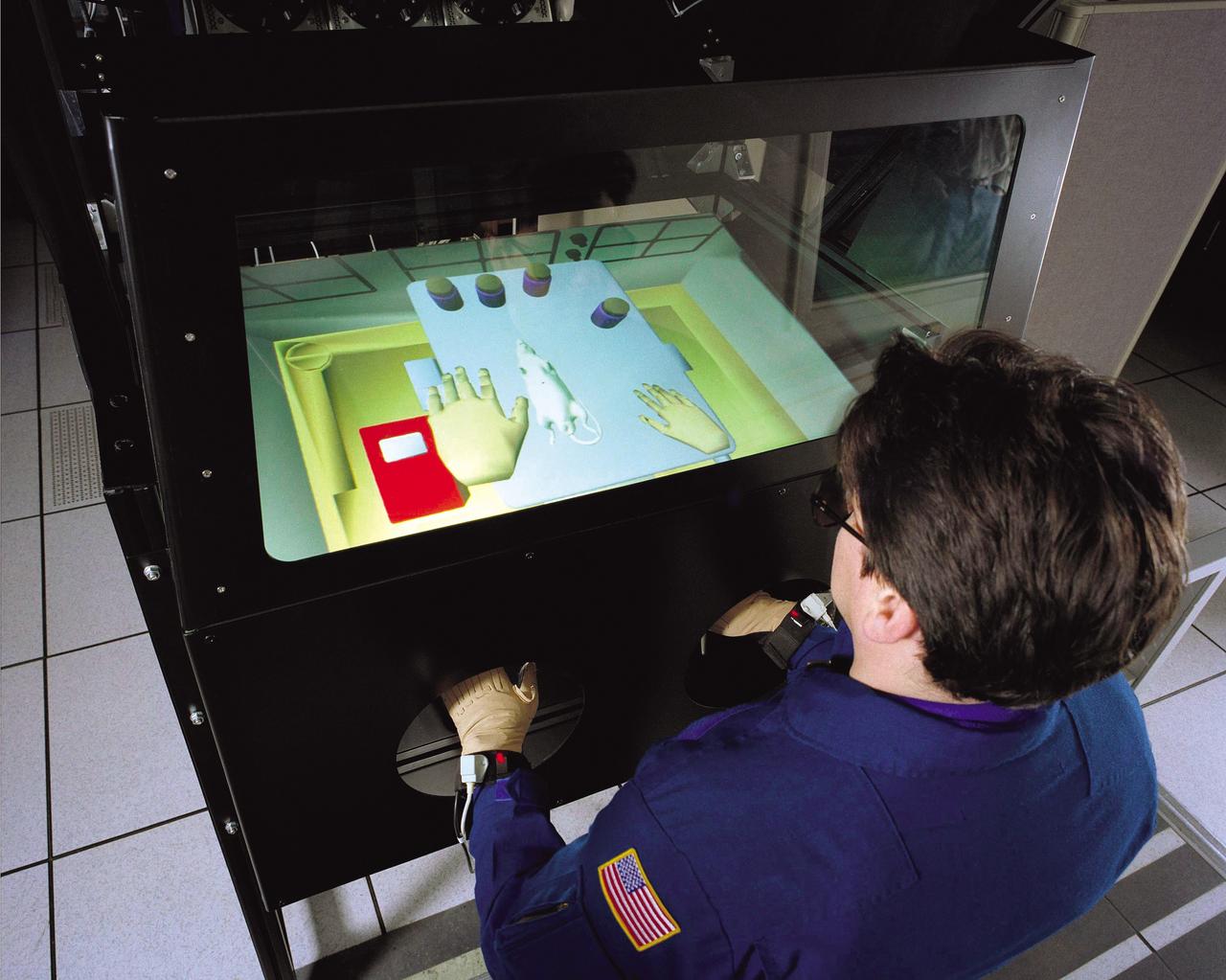 NASA’s Virtual Glovebox (VGX) was developed to allow astronauts on Earth to train for complex biology research tasks in space.  The astronauts may reach into the virtual environment, naturally manipulating specimens, tools, equipment, and accessories in a simulated microgravity environment as they would do in space.  Such virtual reality technology also provides engineers and space operations staff with rapid prototyping, planning, and human performance modeling capabilities.  Other Earth based applications being explored for this technology include biomedical procedural training and training for disarming bio-terrorism weapons.