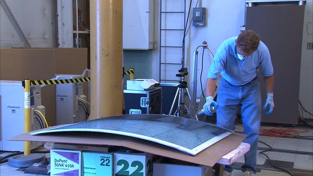 Under the goals of the Vision for Space Exploration, Ares I is a chief component of the cost-effective space transportation infrastructure being developed by NASA's Constellation Program. This transportation system will safely and reliably carry human explorers back to the moon, and then onward to Mars and other destinations in the solar system. The Ares I effort includes multiple project element teams at NASA centers and contract organizations around the nation, and is managed by the Exploration Launch Projects Office at NASA's Marshall Space Flight Center (MFSC). ATK Launch Systems near Brigham City, Utah, is the prime contractor for the first stage booster. ATK's subcontractor, United Space Alliance of Houston, is designing, developing and testing the parachutes at its facilities at NASA's Kennedy Space Center in Florida. NASA's Johnson Space Center in Houston hosts the Constellation Program and Orion Crew Capsule Project Office and provides test instrumentation and support personnel. Together, these teams are developing vehicle hardware, evolving proven technologies, and testing components and systems. Their work builds on powerful, reliable space shuttle propulsion elements and nearly a half-century of NASA space flight experience and technological advances. Ares I is an inline, two-stage rocket configuration topped by the Crew Exploration Vehicle, its service module, and a launch abort system. This HD video image depicts a manufactured aluminum panel that will be used to fabricate the Ares I upper stage barrel, undergoing a confidence panel test. In this test, the bent aluminum is stressed to breaking point and thoroughly examined. The panels are manufactured by AMRO Manufacturing located in El Monte, California.  