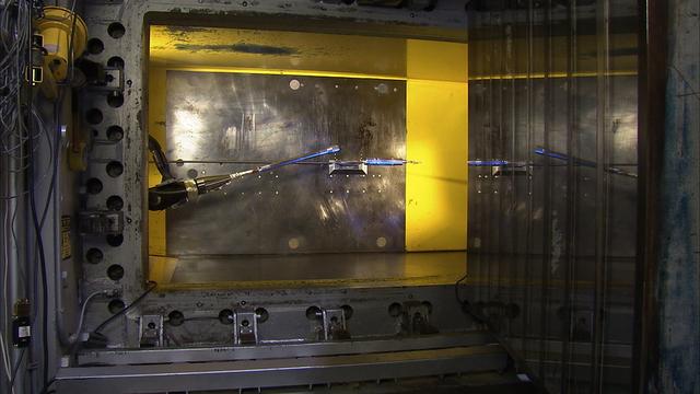 Under the goals of the Vision for Space Exploration, Ares I is a chief component of the cost-effective space transportation infrastructure being developed by NASA's Constellation Program. This transportation system will safely and reliably carry human explorers back to the moon, and then onward to Mars and other destinations in the solar system. The Ares I effort includes multiple project element teams at NASA centers and contract organizations around the nation, and is managed by the Exploration Launch Projects Office at NASA's Marshall Space Flight Center (MFSC). ATK Launch Systems near Brigham City, Utah, is the prime contractor for the first stage booster. ATK's subcontractor, United Space Alliance of Houston, is designing, developing and testing the parachutes at its facilities at NASA's Kennedy Space Center in Florida. NASA's Johnson Space Center in Houston hosts the Constellation Program and Orion Crew Capsule Project Office and provides test instrumentation and support personnel. Together, these teams are developing vehicle hardware, evolving proven technologies, and testing components and systems. Their work builds on powerful, reliable space shuttle propulsion elements and nearly a half-century of NASA space flight experience and technological advances. Ares I is an inline, two-stage rocket configuration topped by the Crew Exploration Vehicle, its service module, and a launch abort system. In this HD video image, the first stage reentry 1/2% model is undergoing pressure measurements inside the wind tunnel testing facility at MSFC.    (Highest resolution available)  