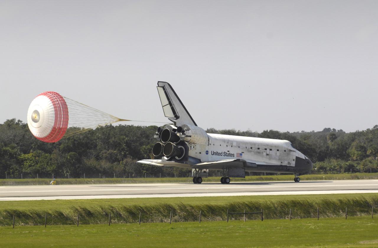 The space shuttle Discovery lands at NASA's Kennedy Space Center, Fla., completing the 15-day STS-120 mission to the International Space Station. Discovery landed at 1:01pm EST Wednesday after a mission that included on-orbit construction of the station with the installation of the Harmony Node 2 module and the relocation of the P6 truss. Photo Credit: 'NASA/Bill Ingalls"