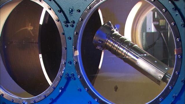 THIS IS A MODEL TEST OF THE 1ST STAGE RE-ENTRY. HEAT TESTING OF A 3% MODEL TO SUPPORT THE ARES/CLV FIRST STAGE  RE-ENTRY. THIS OCCURRED AT ARNOLD AIR FORCE BASE, TENNESSEE IN SUPPORT OF THE CONSTELLATION/ARES PROJECT.   THIS IMAGE IS EXTRACTED FROM A HIGH DEFINITION VIDEO FILE AND IS THE HIGHEST RESOLUTION AVAILABLE.  