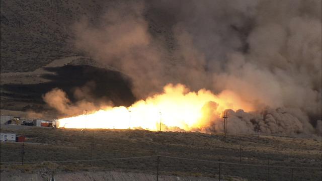 Shown is a test of the TEM-13 solid rocket motor at the ATK test facility in Utah in support of the Ares/CLV first stage. This image is extracted from high definition video and is the highest resolution available.