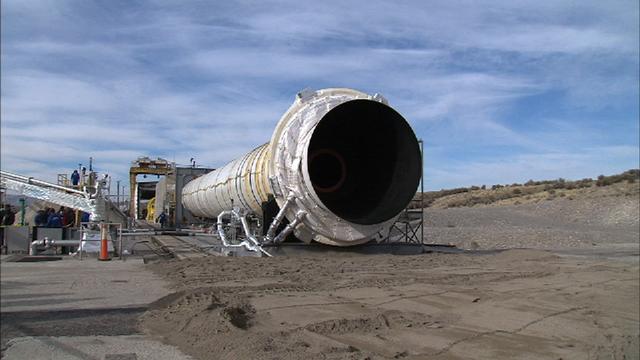 Shown is a test of the TEM-13 Solid Rocket Motor in support of the Ares/CLV first stage at ATK, Utah . Constellaton/Ares project. This image is extracted from a high definition video file and is the highest resolution available.