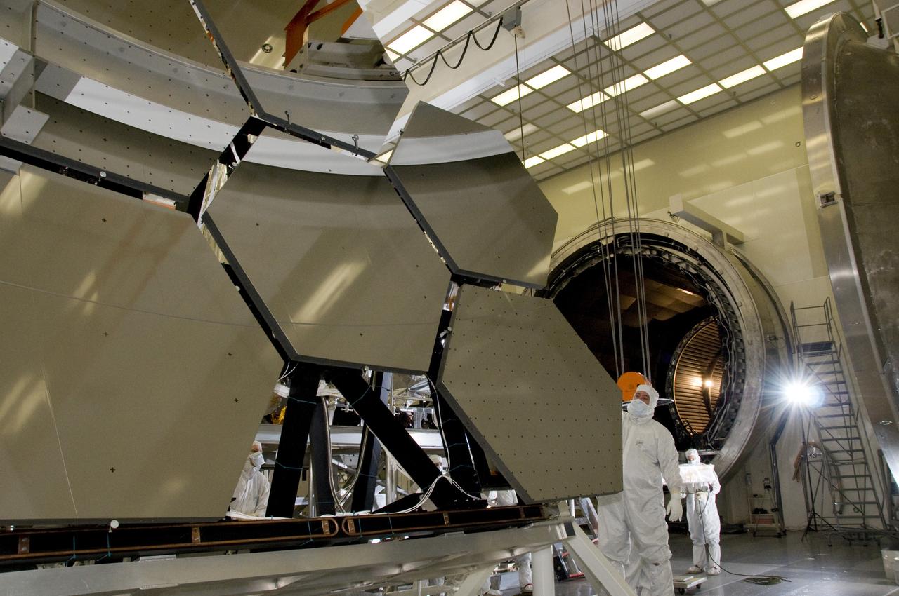SIX OF THE EIGHTEEN JAMES WEBB SPACE TELESCOPE MIRROR SEGMENTS ARE BEING PREPPED TO MOVE INTO THE X-RAY AND CRYOGENIC FACILITY FOR TESTING.