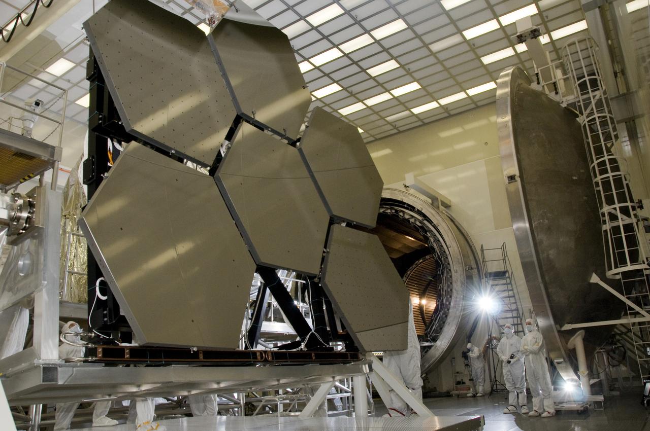 SIX OF THE EIGHTEEN JAMES WEBB SPACE TELESCOPE MIRROR SEGMENTS ARE BEING PREPPED TO MOVE INTO THE X-RAY AND CRYOGENIC FACILITY FOR TESTING.
