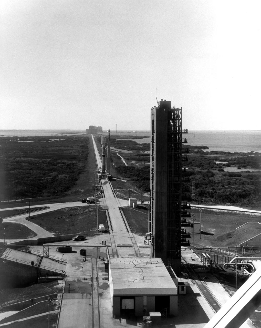 KENNEDY SPACE CENTER, FLA. --  Titan_Centaur 3, which will be used to hurl a Viking spacecraft toward Mars on Aug. 21, was moved from the Vertical Integration Building (VIB) to Launch Complex 41 for electrical and mechanical checks today.  TC-3 will be returned to the VIB for storage while TC-4, which will be used to launch the first Viking, is undergoing checkout for launch on Aug.  11.  The two Titan_Centaurs are being prepared in parallel for launches at 10-day intervals.