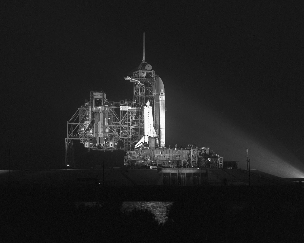 CAPE CANAVERAL, Fla. -- At the Kennedy Space Center in Florida, the space shuttle Atlantis stands at Launch Complex 39A in preparation for its maiden flight, STS-51J. Photo credit: NASA